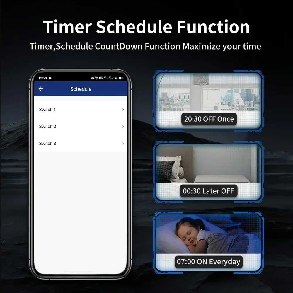 Uantii Smart Switch Tuya Wifi Switch Alexa Switch Timing Schedule Wireless Switch, Compatible with Alexa, Works with Google Home (Black, 4 Gang) image number 2
