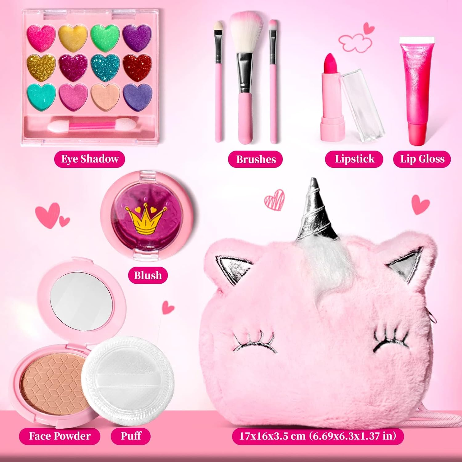 MOTYYA Kids Real Makeup Kit for Girls, Non Toxic, Washable Make up Set with Mini Coin Purse Cute Umicorn Princess Toys for 3 4 5 6 7 8 9 10 12 Years Old Little Girls Birthday Gift (Pink) image number 5