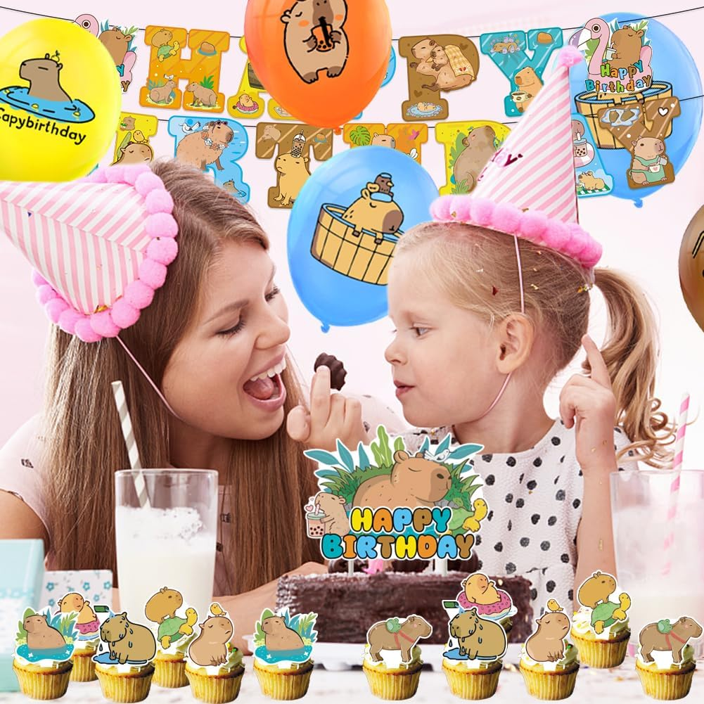 32PCS Capybara Theme Birthday Decoration,Capybara Theme Party Includes Birthday Banner Huggy Latex Balloons Cupcake Toppersfor Capybaracreative Party Birthday Party Christmas Supplies Kids image number 6