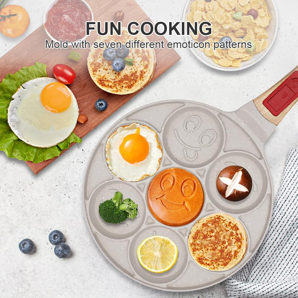 RANX INGST Pancake Pan 7 Holes, Non Stick Mini Crepe Pan with Detachable Handle, Pancake Mold for Kids, Oven Safe, White image number 2