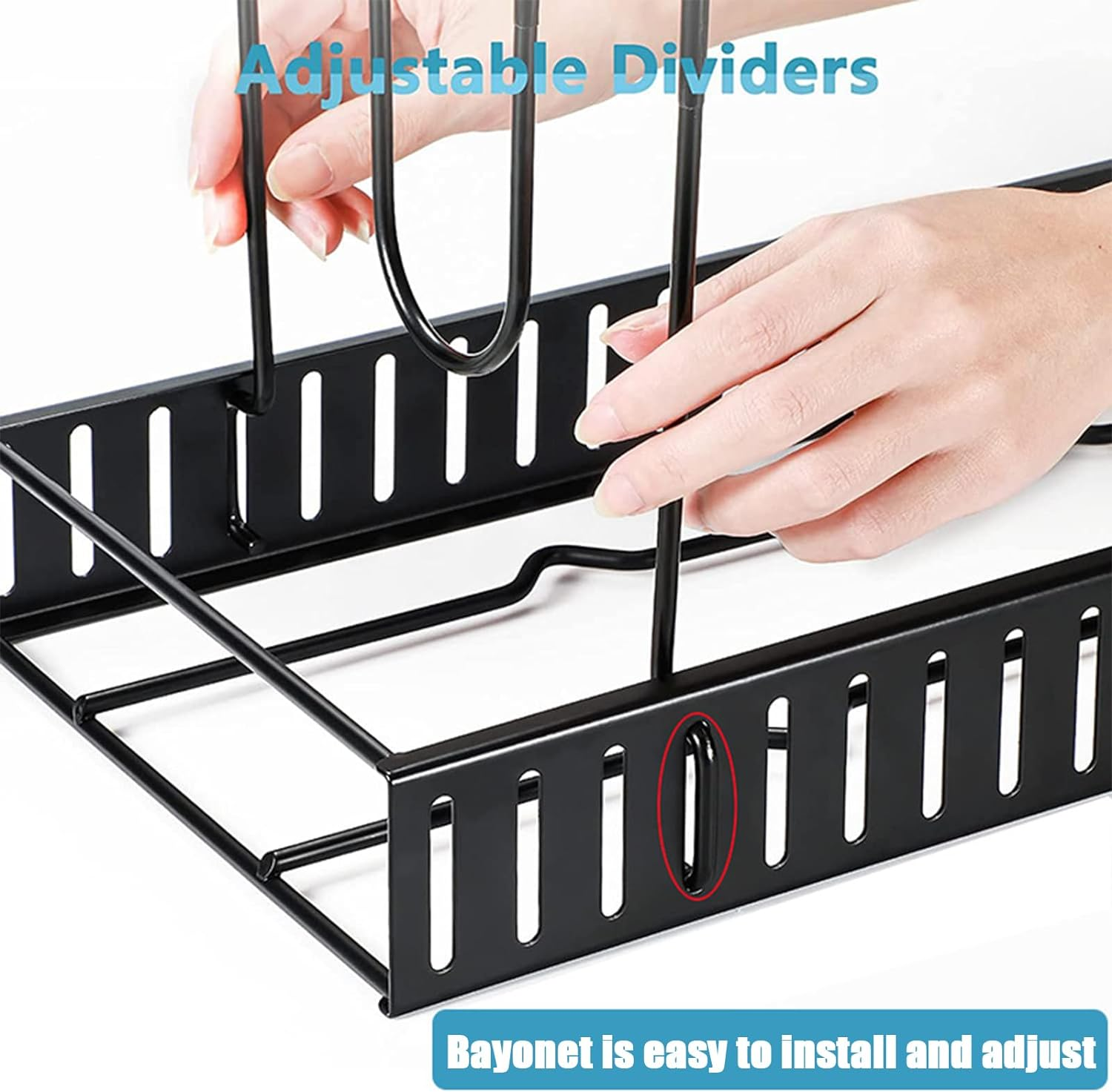 Expandable Pans Organizer Rack,10 Adjustable Compartments Pot Rack Organizer Bakeware Lid Organizer Rack Holder for Kitchen Cabinet Pantry Restaurant,Black image number 1