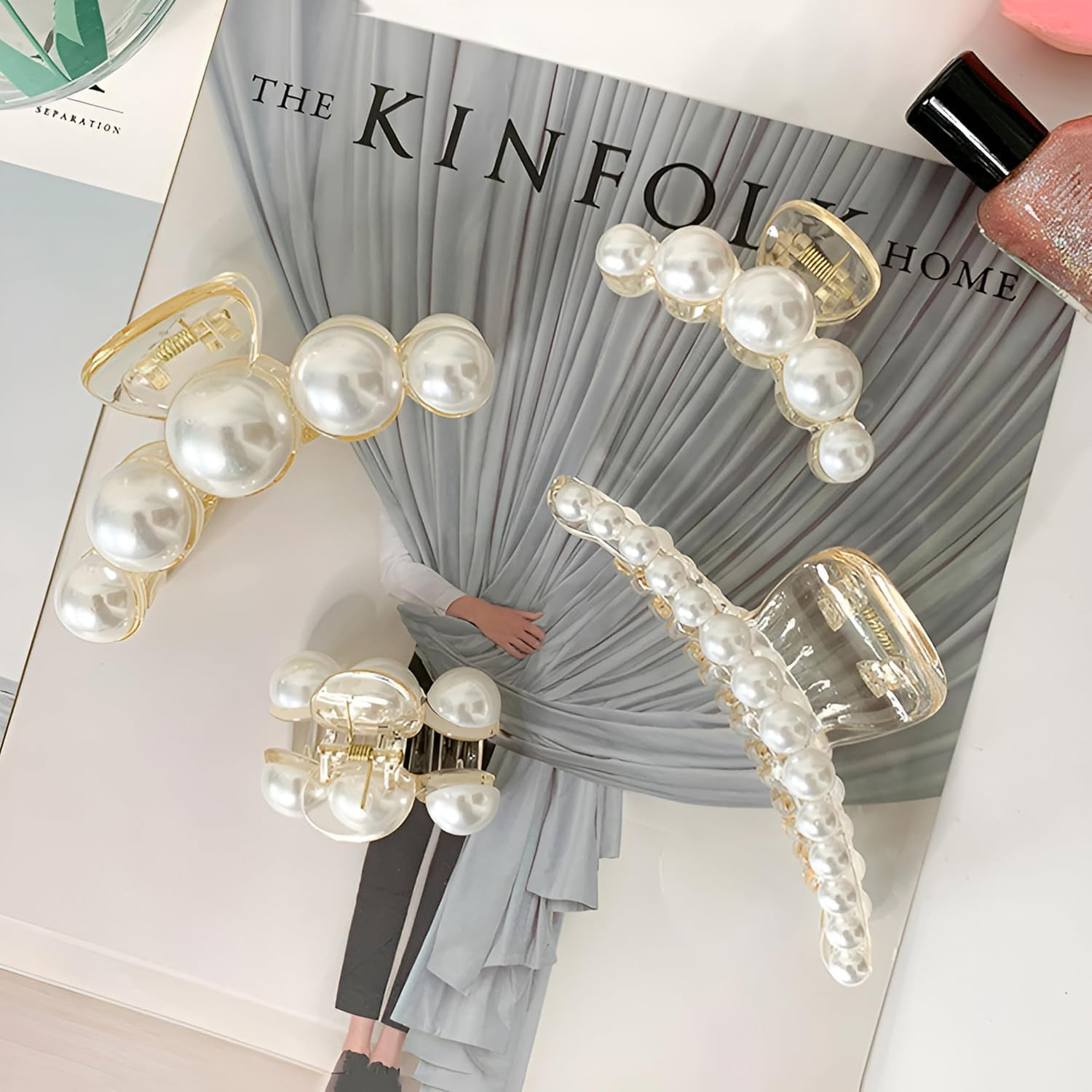 Esshogo Pack of 4 Women'S Hair Clips, Beads, Elegant French Pearls, Women'S Hair Clips, Hair Accessories, Suitable for Weddings, Parties, Daily Life image number 1