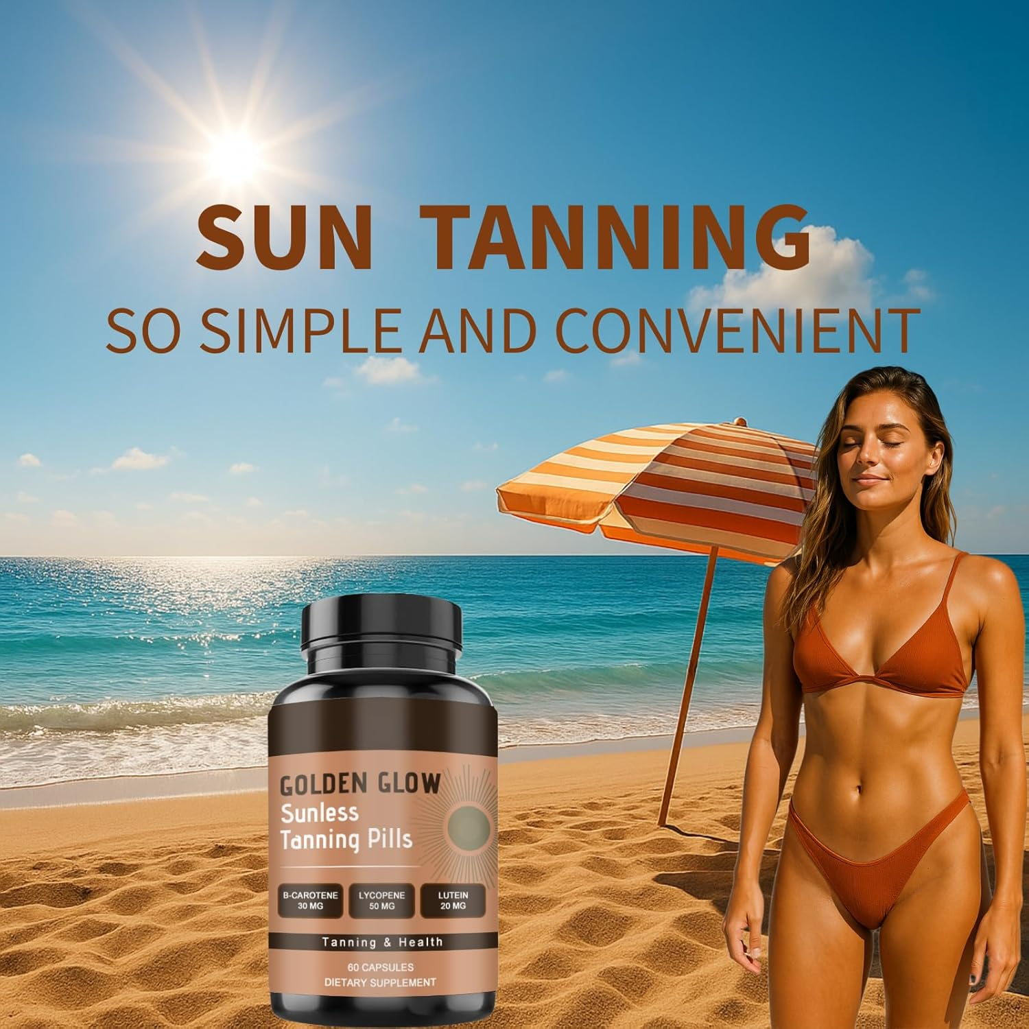 Nuvilo Tanning Pills for Men and Women, Natural Blend Capsules, Promotes Sun-Kissed Glow, Healthy Bronze Tan and Skin Support, 60 Count (1 Box) - 1 Box image number 2