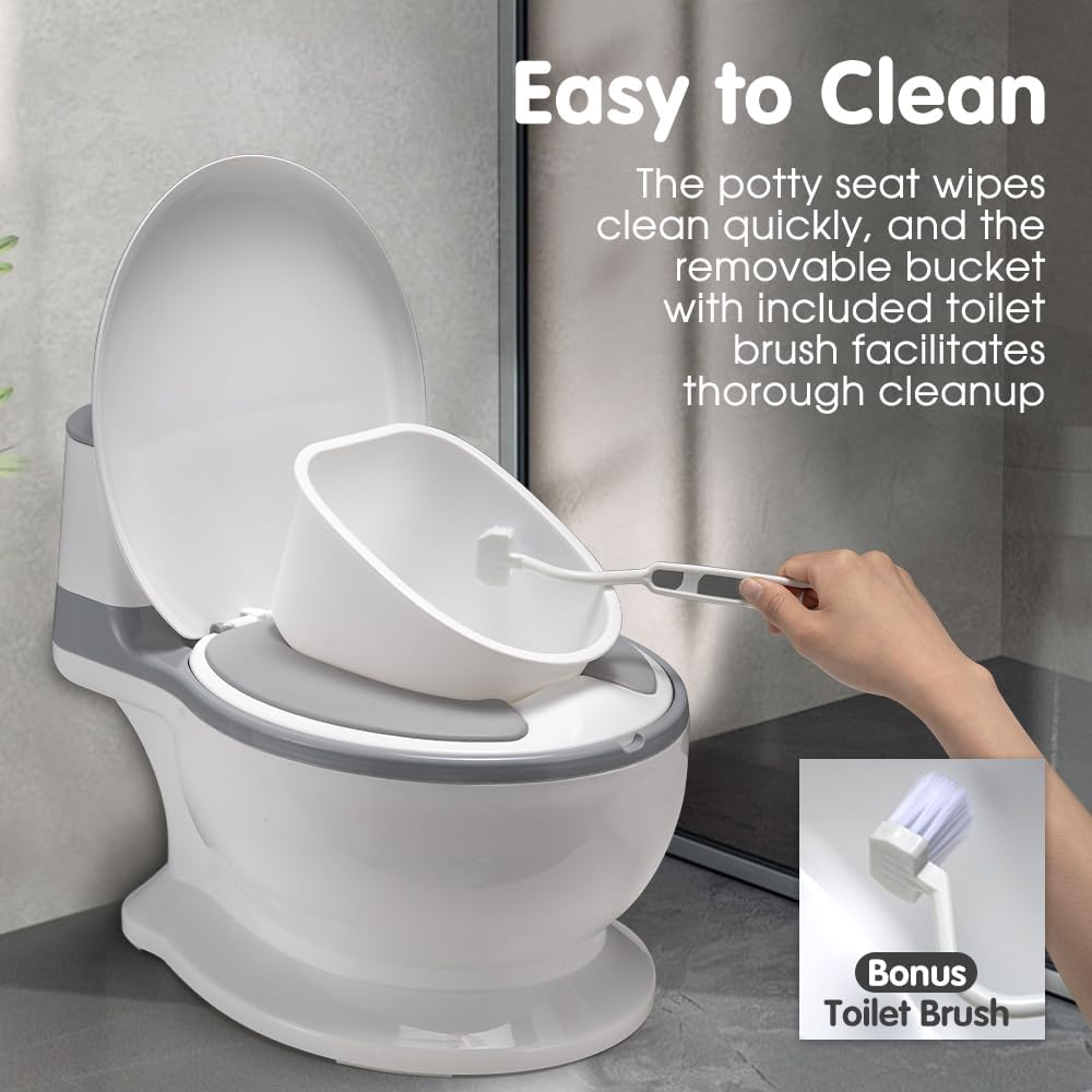 Playpals Realistic Potty Training Toilet for Toddlers & Babies with Soft Seat, Removable Potty Pot, Toilet Tissue Dispenser & Splash Guard - Easy to Empty and Clean, Grey image number 1