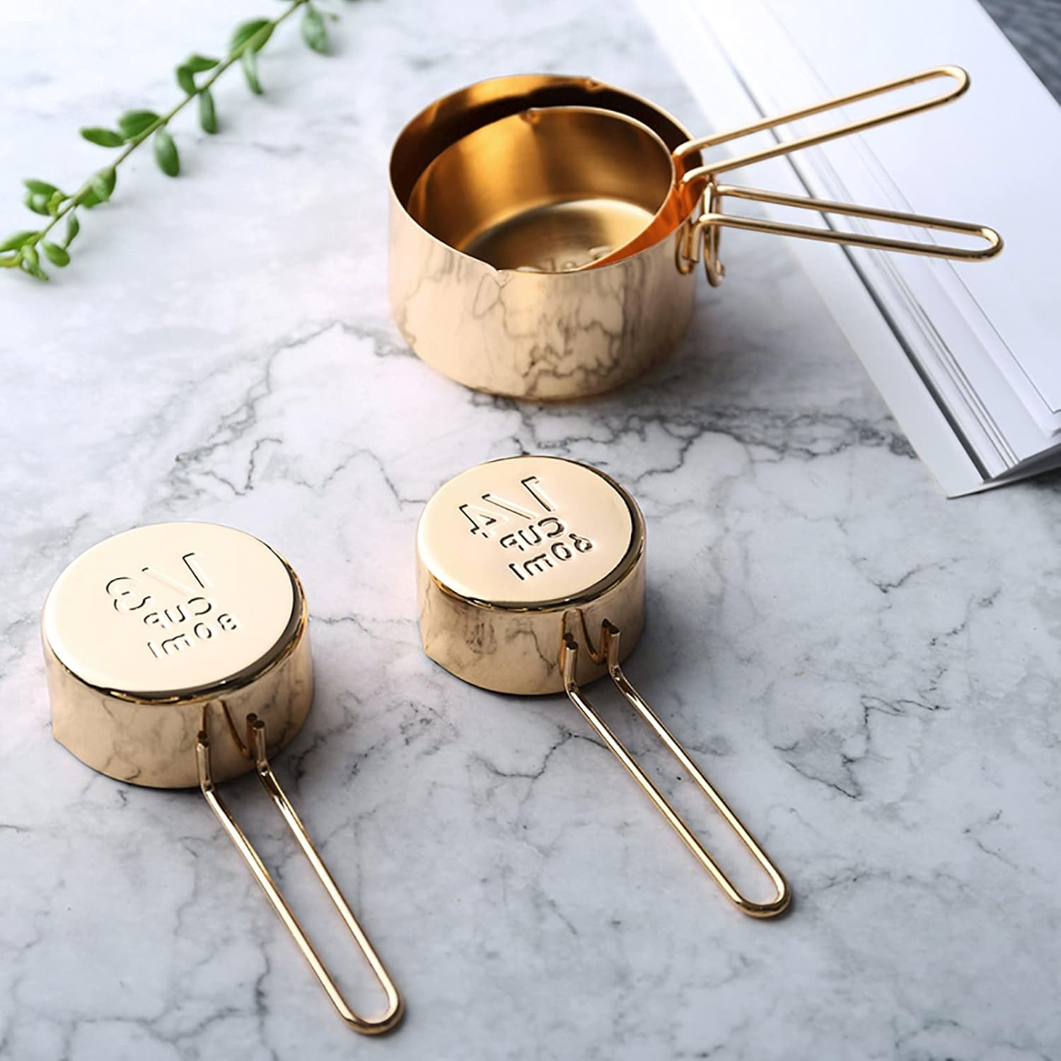 4Pcs Stainless Steel Measuring Cups Set Kitchen Accessories Baking Tea Coffee Measuring Tools (Gold-4Pcs) - Gold image number 2