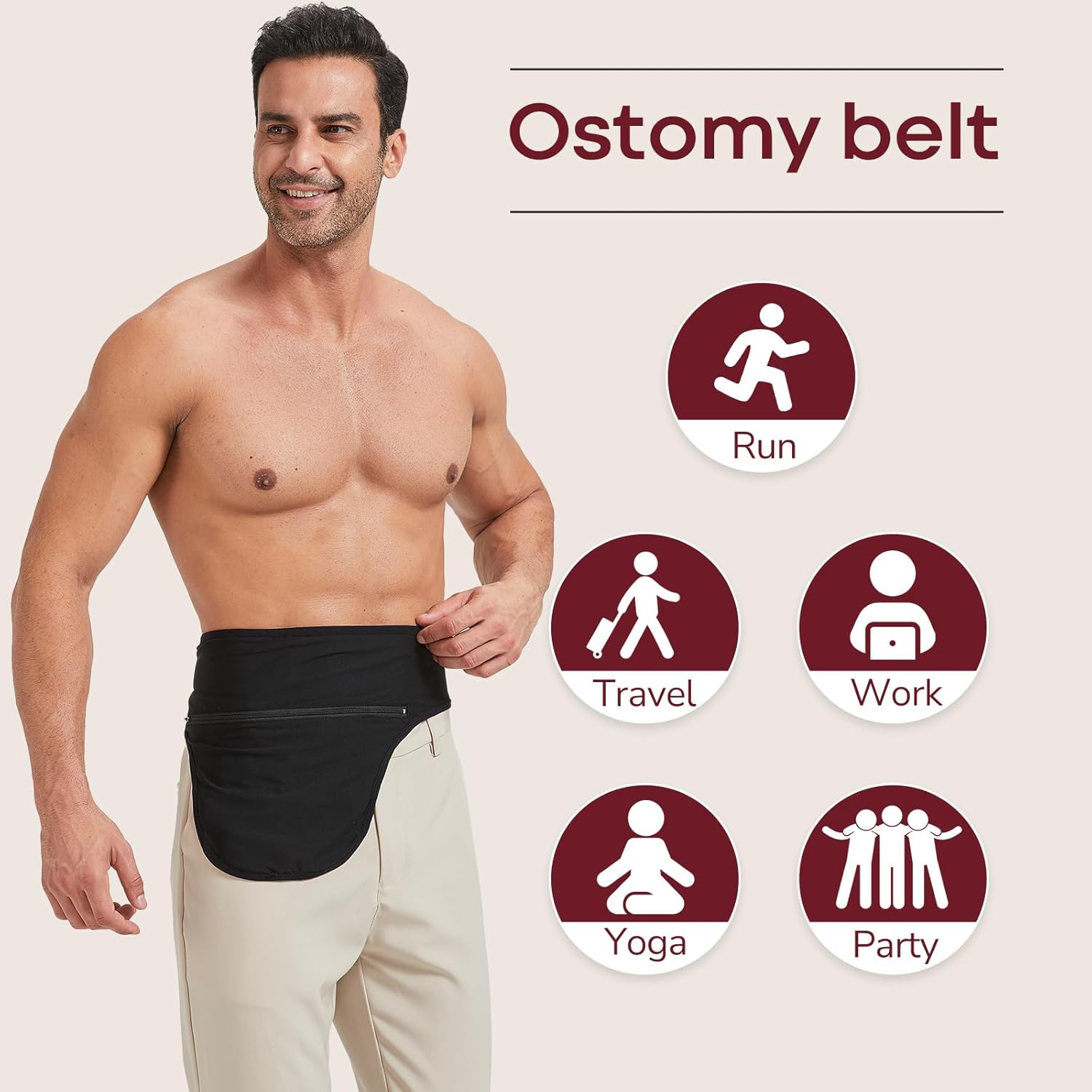 DERAYMI Ostomy Belt for Men Women, Adjustable Ostomy Bag Cover for Keeping Ostomy Bag in Place, Stealth Colostomy Support Belt Ostomy Wrap for Swimming Outdoor Activities (XXL) image number 2