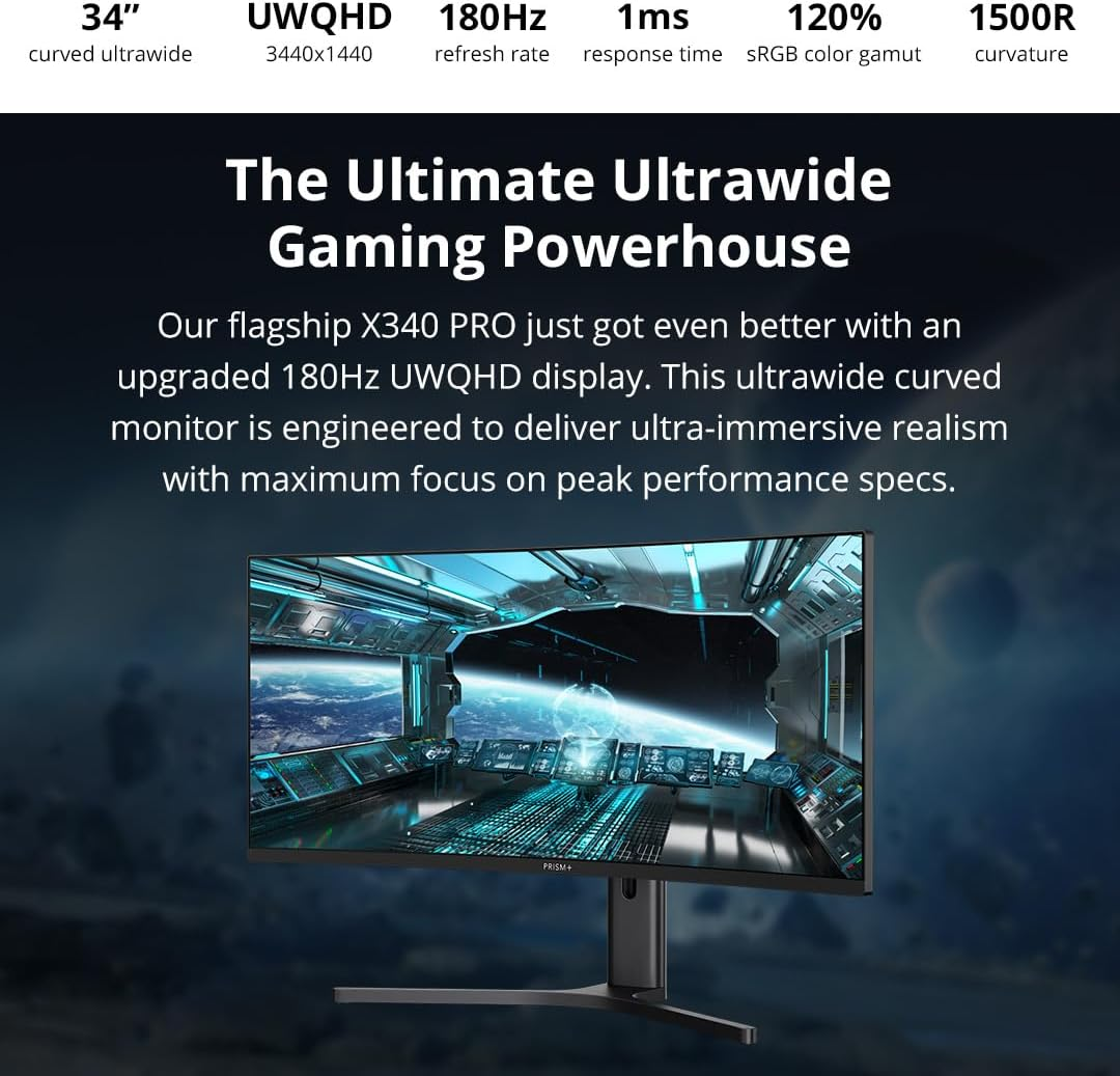 PRISM+ X340 PRO 34" 180Hz 1Ms Curved Ultrawide WQHD Gaming Monitor [3440 X 1440] image number 5