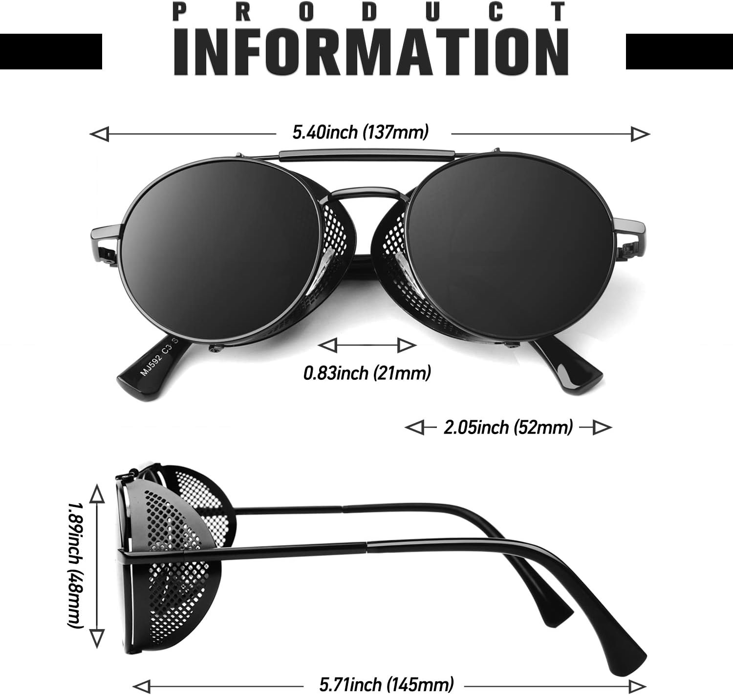 Retro round Polarized Steampunk Sunglasses Side Shield Goggles Gothic S92-ADVANCED POLARIZED - 45Mm X Gold Grey  Gold Yellow image number 1