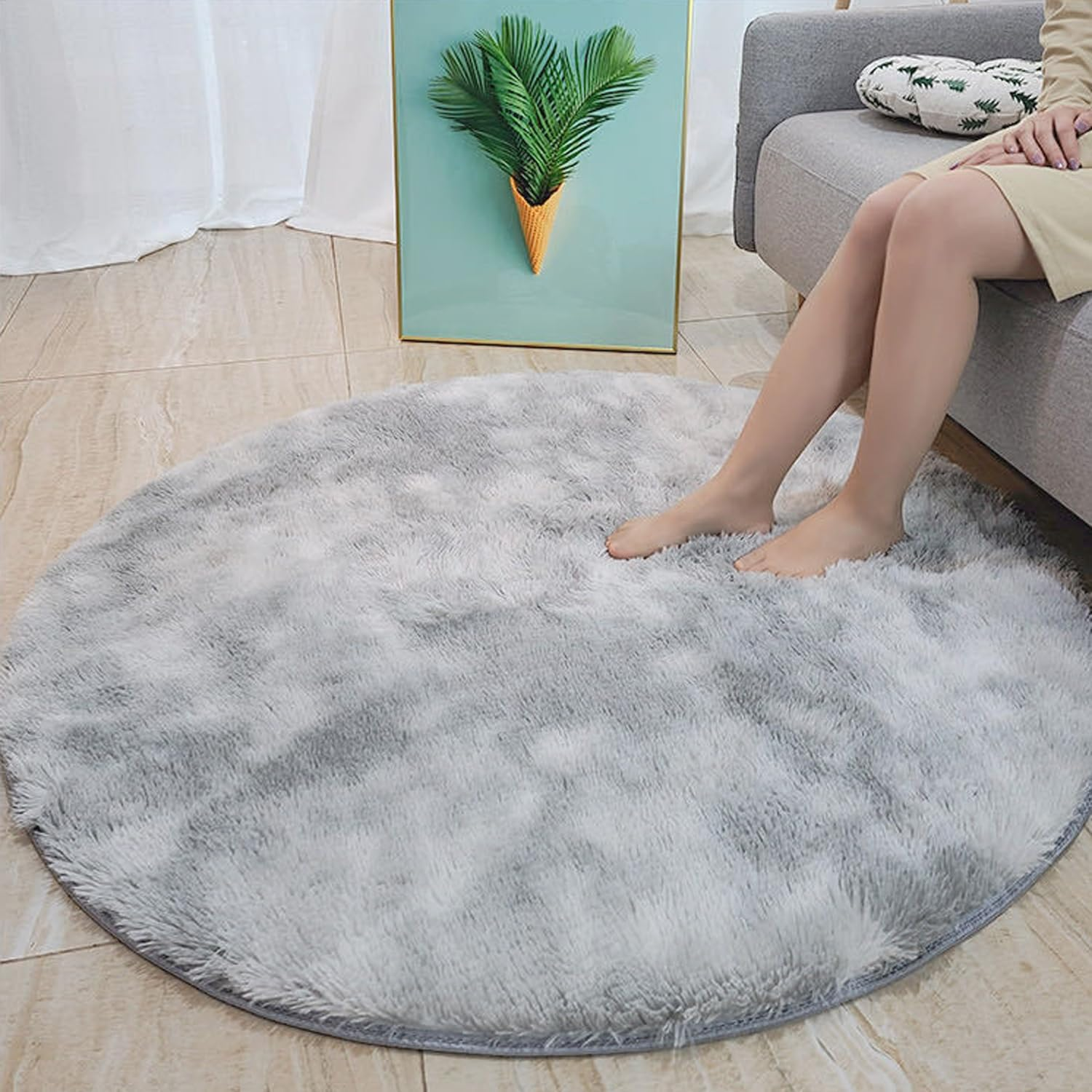 Haobase round Rugs for Bedrooms Fluffy Living Room Circle Area Rug Soft Shaggy Carpet for Bedrooms, Living Room, Home Decor (Light Grey, 4Ft/120Cm) image number 2