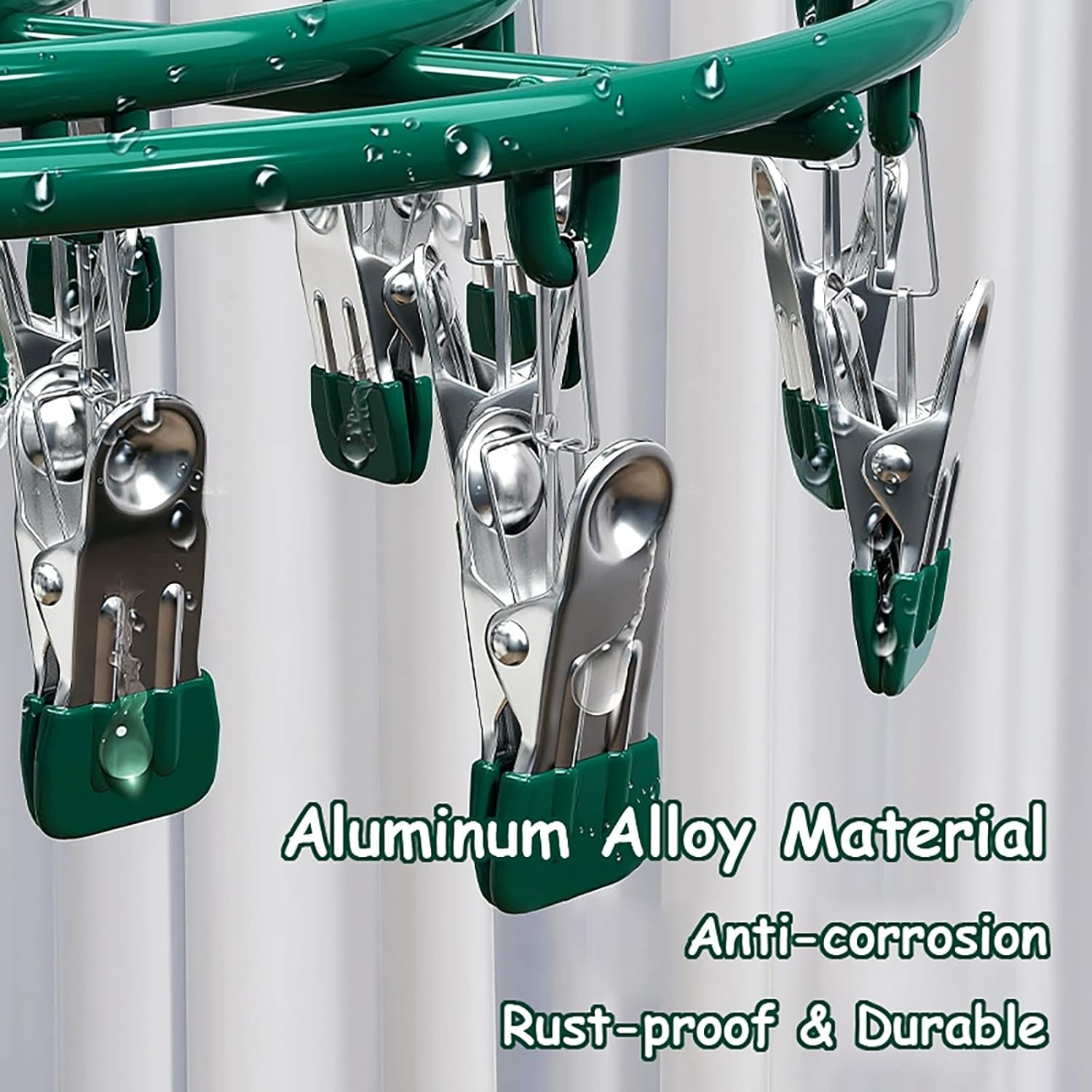 Taoluwin Clothes Hanging Dry Rack with 24 Clips, 360&deg; Rotating Metal Clip Hanger, Rustproof Aluminum Drying Rack for Socks, Bras, Underwears, Gentle Non-Slip Clamps image number 4
