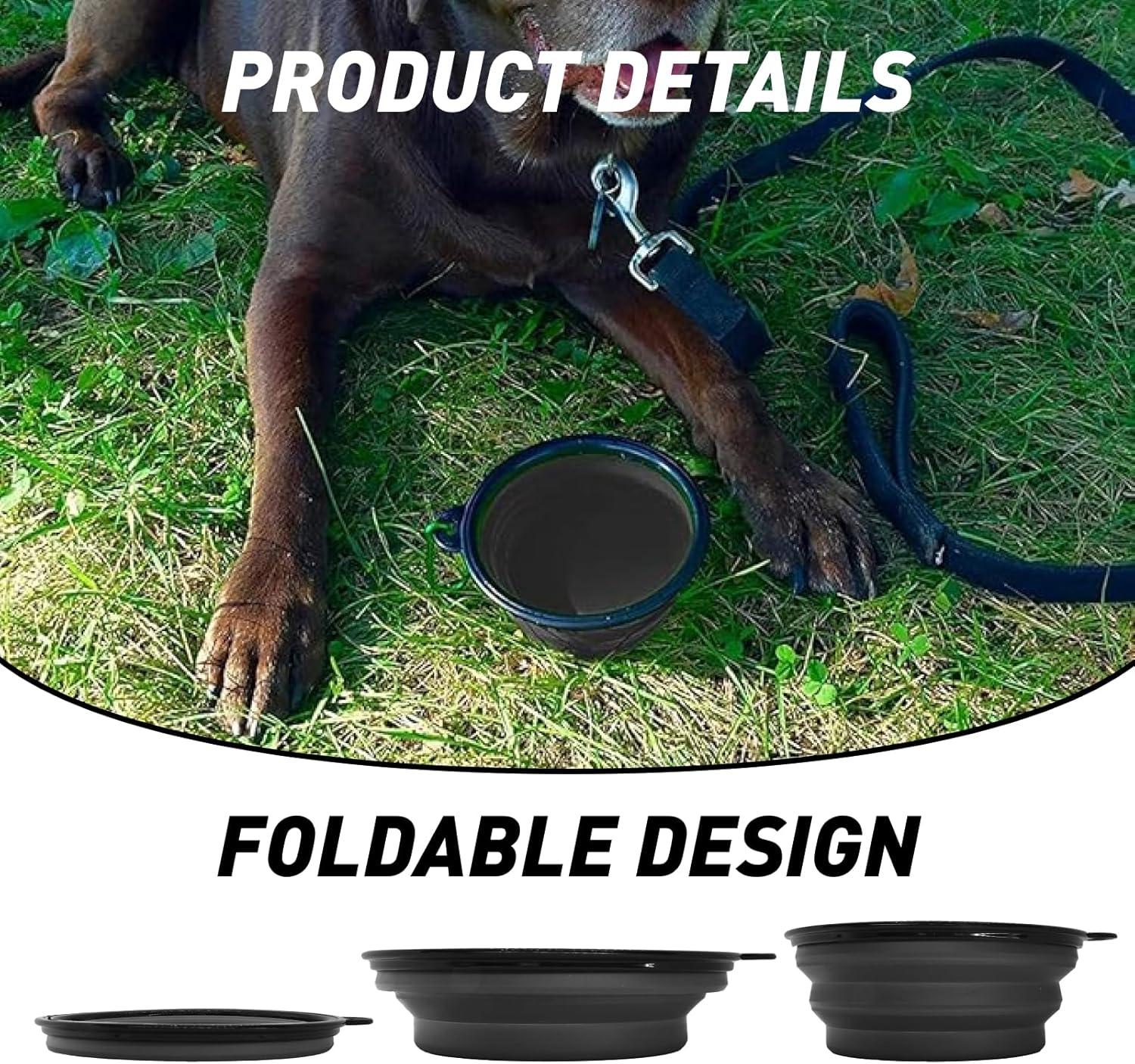 Extra Large Collapsible Dog Bowl, 1000Ml Foldable Travel Bowl for Dogs with Carabiner, Bpa-Free Silicone Food and Water Dish Perfect for Hiking, Camping, and Travel, 17.8Cm, Black XL Size