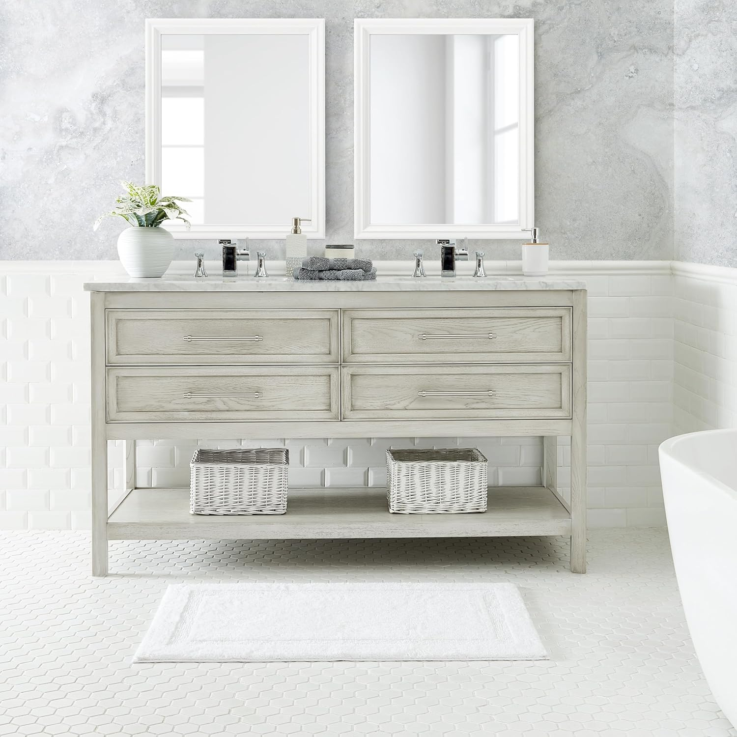 Nautica - Bathroom Rugs, Soft & Absorbent Cotton Bath Mat, Modern Bathroom Decor (Ton White, 2 Piece) image number 4