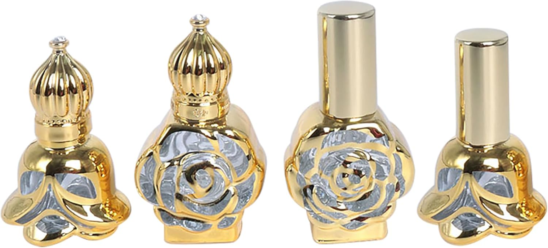 Dynaeuty 4Pcs Essential Oil Roller Bottles, 10Ml Empty Refillable Roll on Glass Bottles,With Caps for Travel, Perfume and Lip Gloss #G