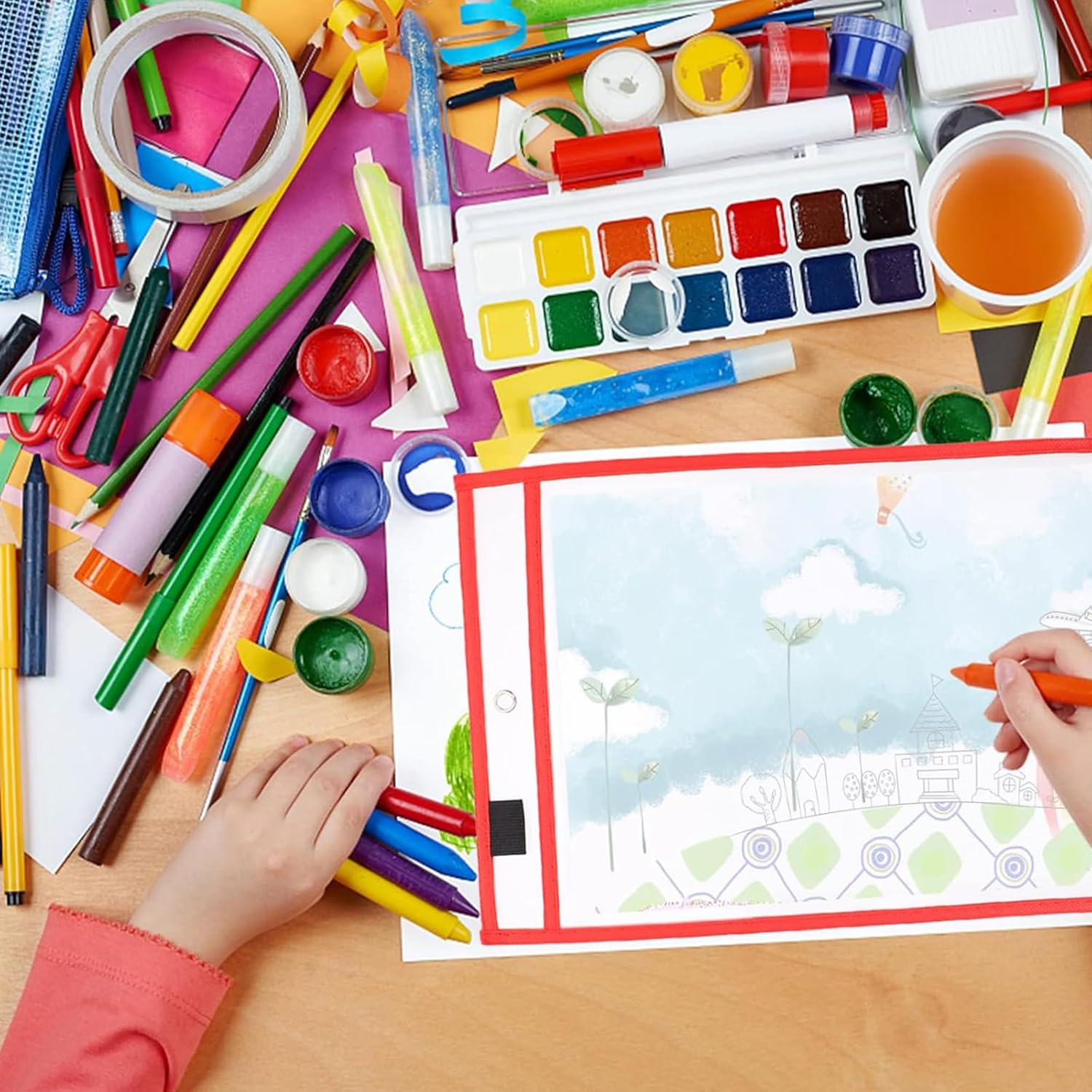 10 Pack Reusable Dry Erase Pockets, 10 Colors, Clear Plastic Sheet Protectors, 10X13 Inch, Write and Wipe Clean for School, Classroom & Office Supplies image number 3