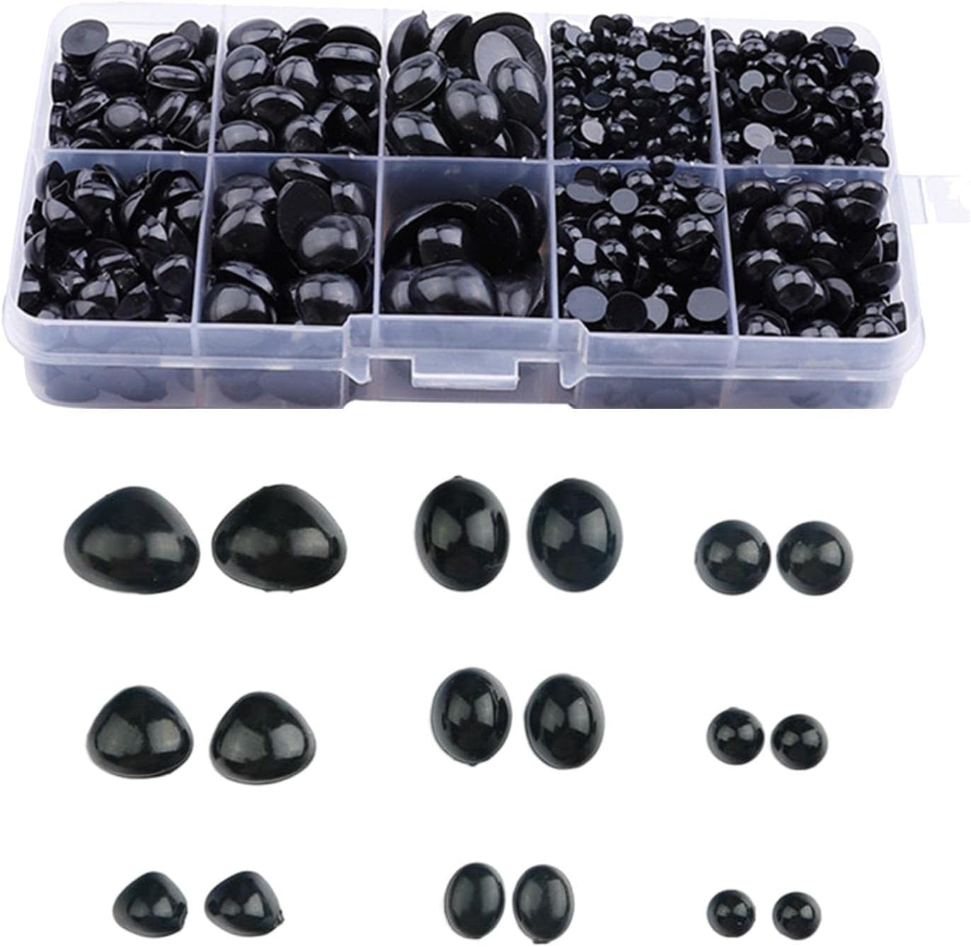 1000Pcs Safety Black Eyes and Noses DIY Crafts Half round Cabochons Flat Bottomed Eyes Sewing Supplies Craft Doll Eyes for Stuffed Animals image number 6