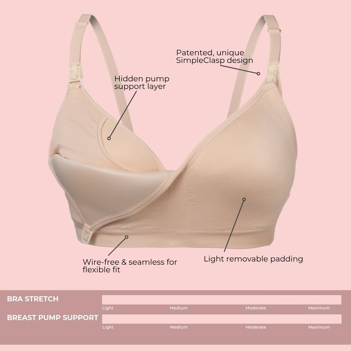Supermom Hands Free Pumping and Nursing Bra - Hands Free Nursing Bra for Pumping - Breastfeeding Bras for Women, Sunkissed Rose - Seamless, Large image number 4