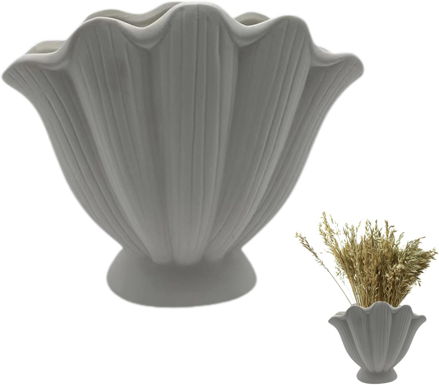 Shell Vase - Sea Shell Pots | Coastal Shell Vase for Home Decor, Uniques Ceramic Seashell Flower Vase for Living Room, Oceanss Seashell Vase for Bookshelf, Mantel image number 2