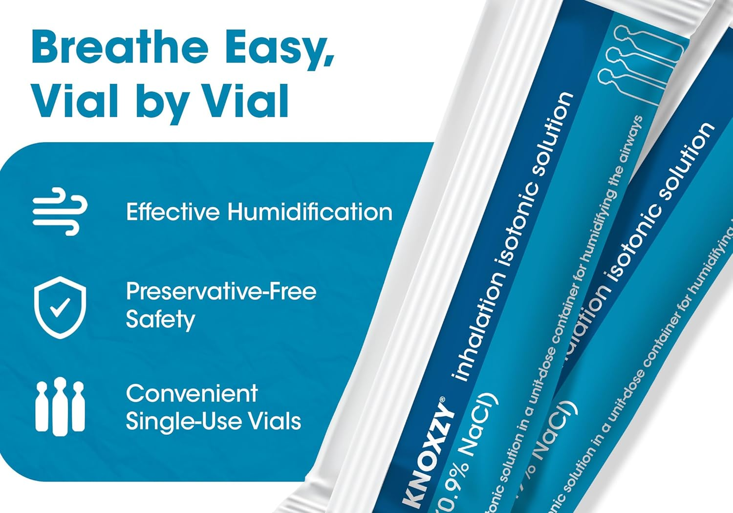 KNOXZY Sterile Isotonic Saline Solution 0.9% - Sodium Chloride Nacl - Inhalation Saline Solution for Humidifying the Airways &ndash; 20 X 2.5 Ml Unit Dose Vials, Pharmaceutical Grade