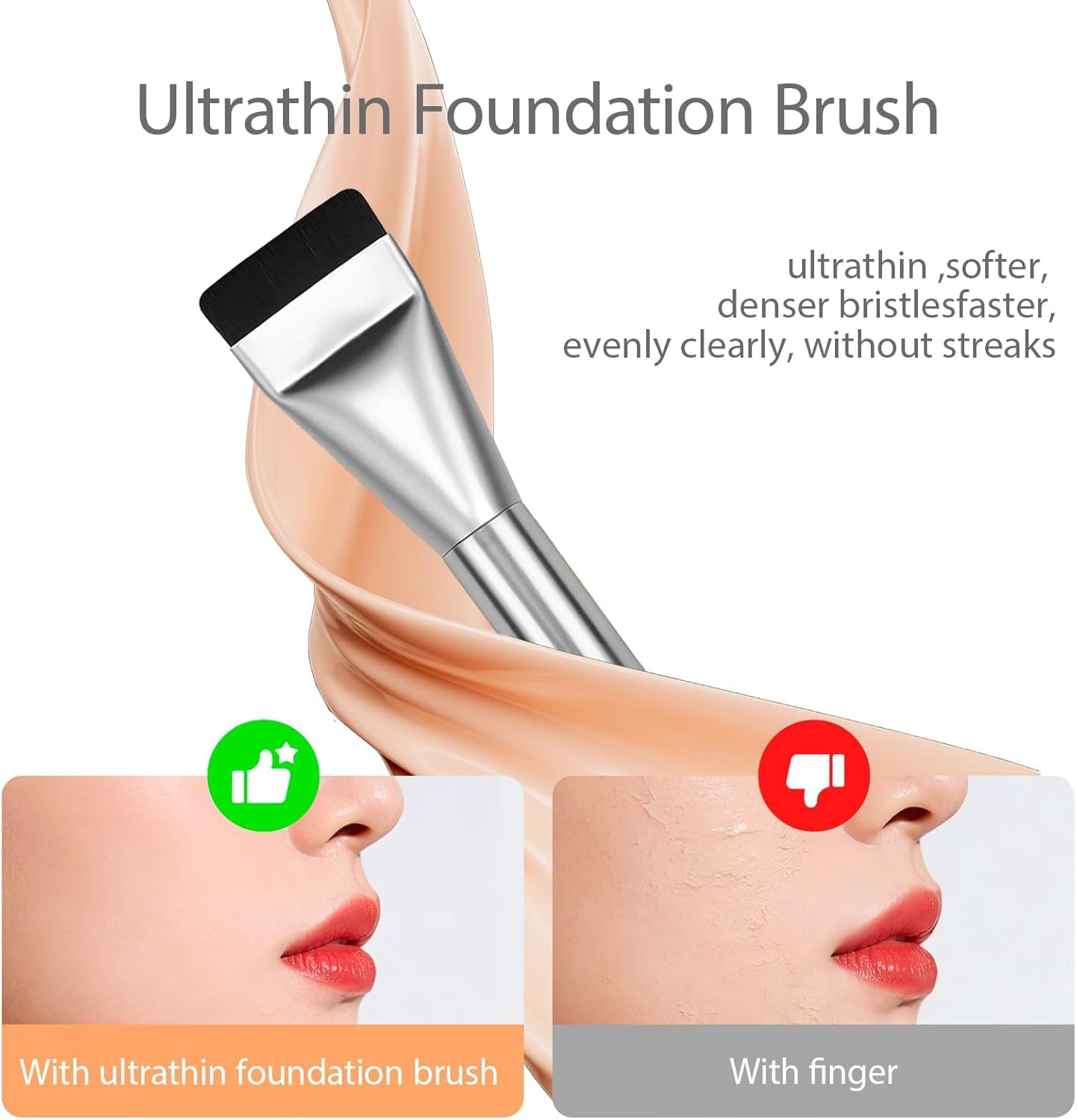 Yxvyxymyxxg​ Foundation Brush for Liquid Makeup - 2 Pcs,Korean Style Flat Top Kabuki Brush, Professional Streak-Free Tool for Foundation and Cream Blending image number 3