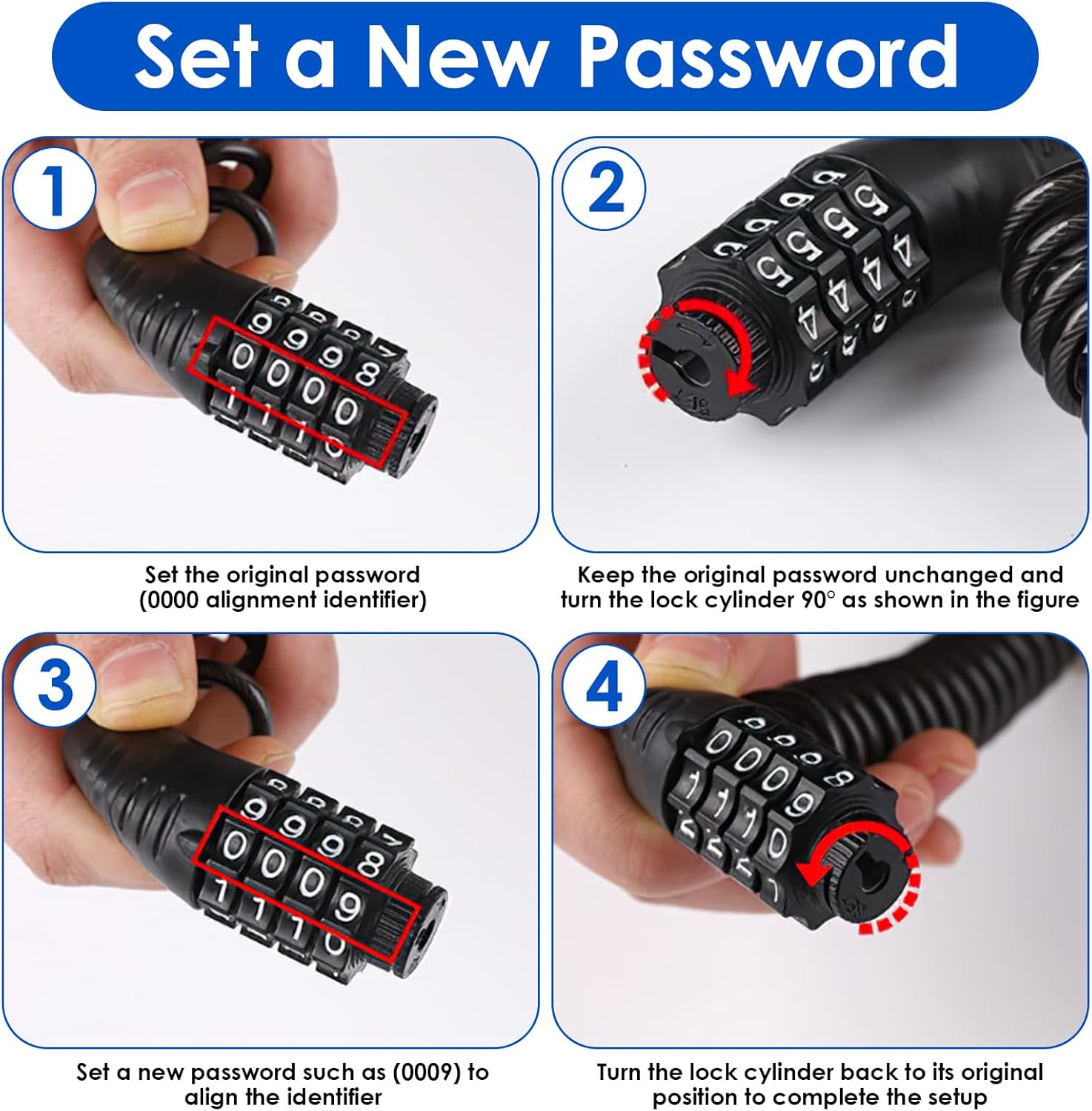 Motorcycle Helmet Lock & Bike Lock - Password Combination Security Lock with 59 Inch Cable, Portable for Bicycle, Motorbike, Suitcase, Luggage & Stroller, Retractable 4 Digit Motorcycle Helmet Lock image number 2