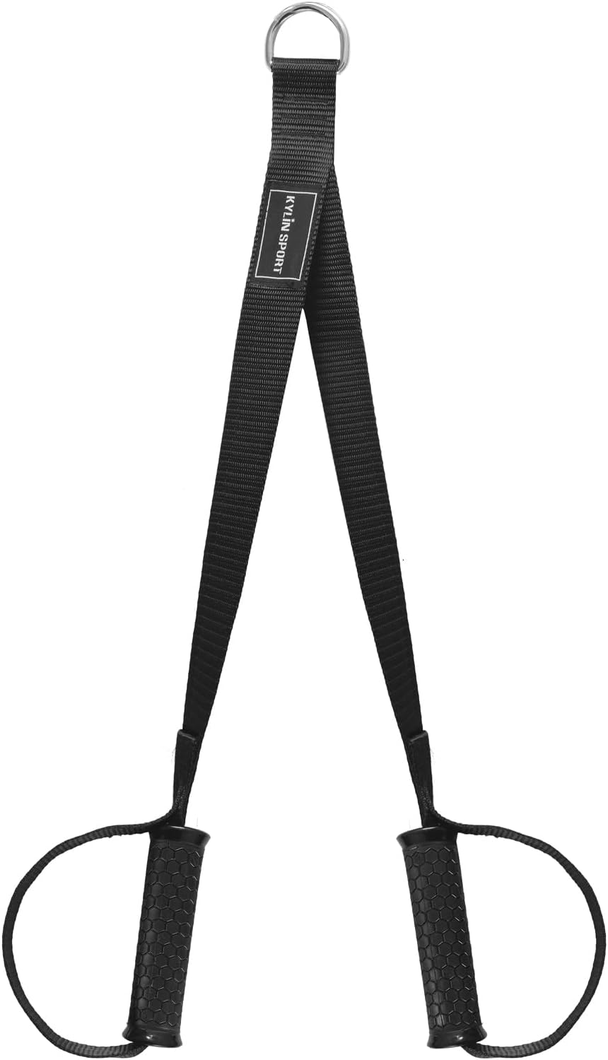 KYLIN SPORT Long Stirrup Handle with Metal Carabiner Cable Machine Attachments Resistance Band Handles Silicon Grips Fitness Strap