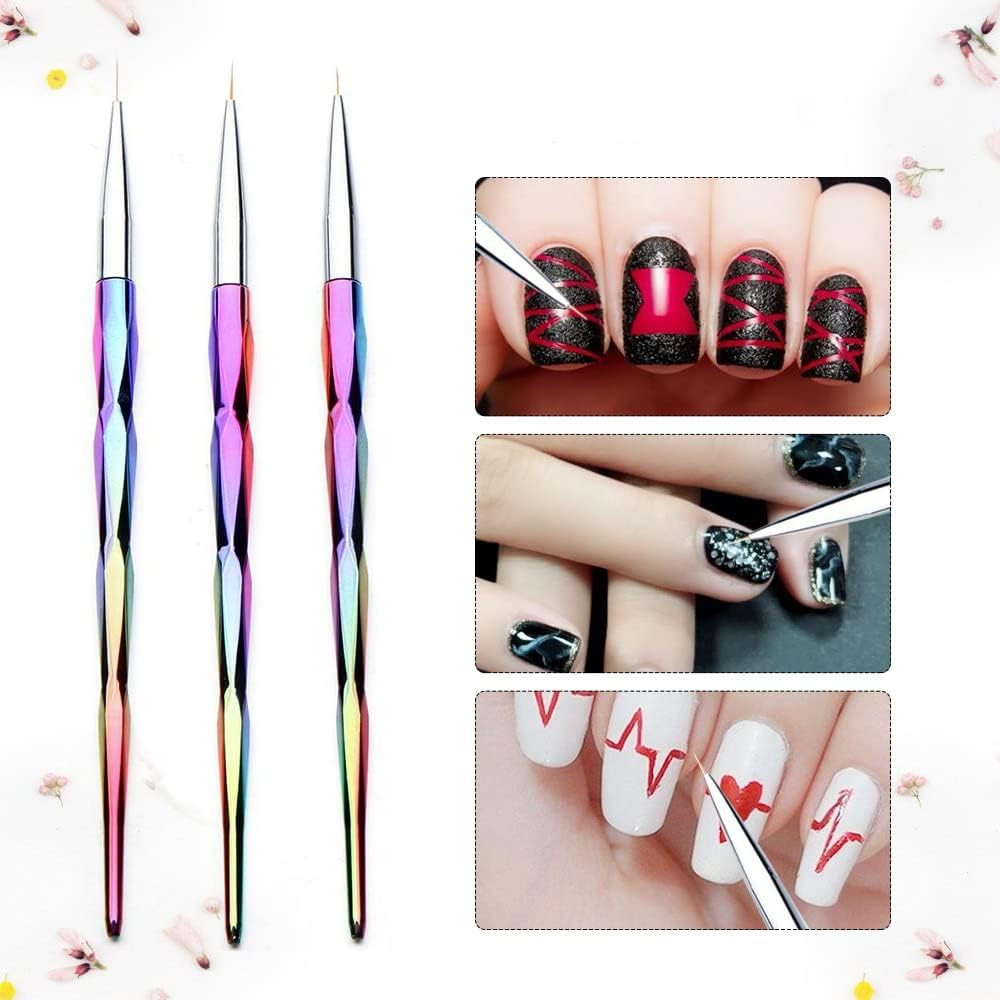 3Pcs Liner Painting Brush Nail Art Brushes Nail Art Pens Liner Brush Professional Painting Nail Art Design Brush Pen DIY Nail Art Tool for DIY Nail Art Designs(7/9/11Mm) image number 2