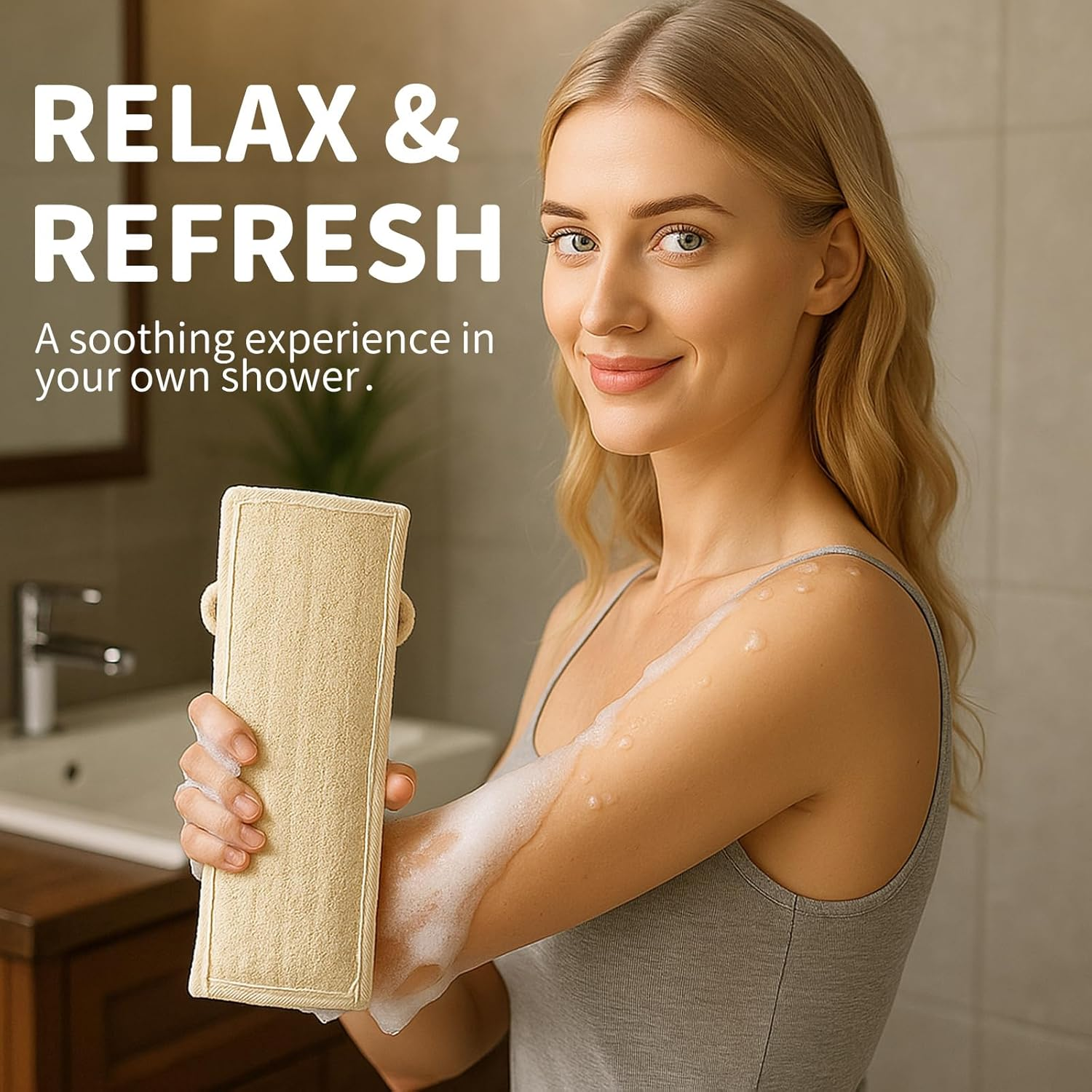 Loofah Dual-Sided Bath Set - Exfoliating Back Scrubber & Gentle Wash Sponge, Natural Plant Fiber Body Scrubber for Smooth Skin image number 2