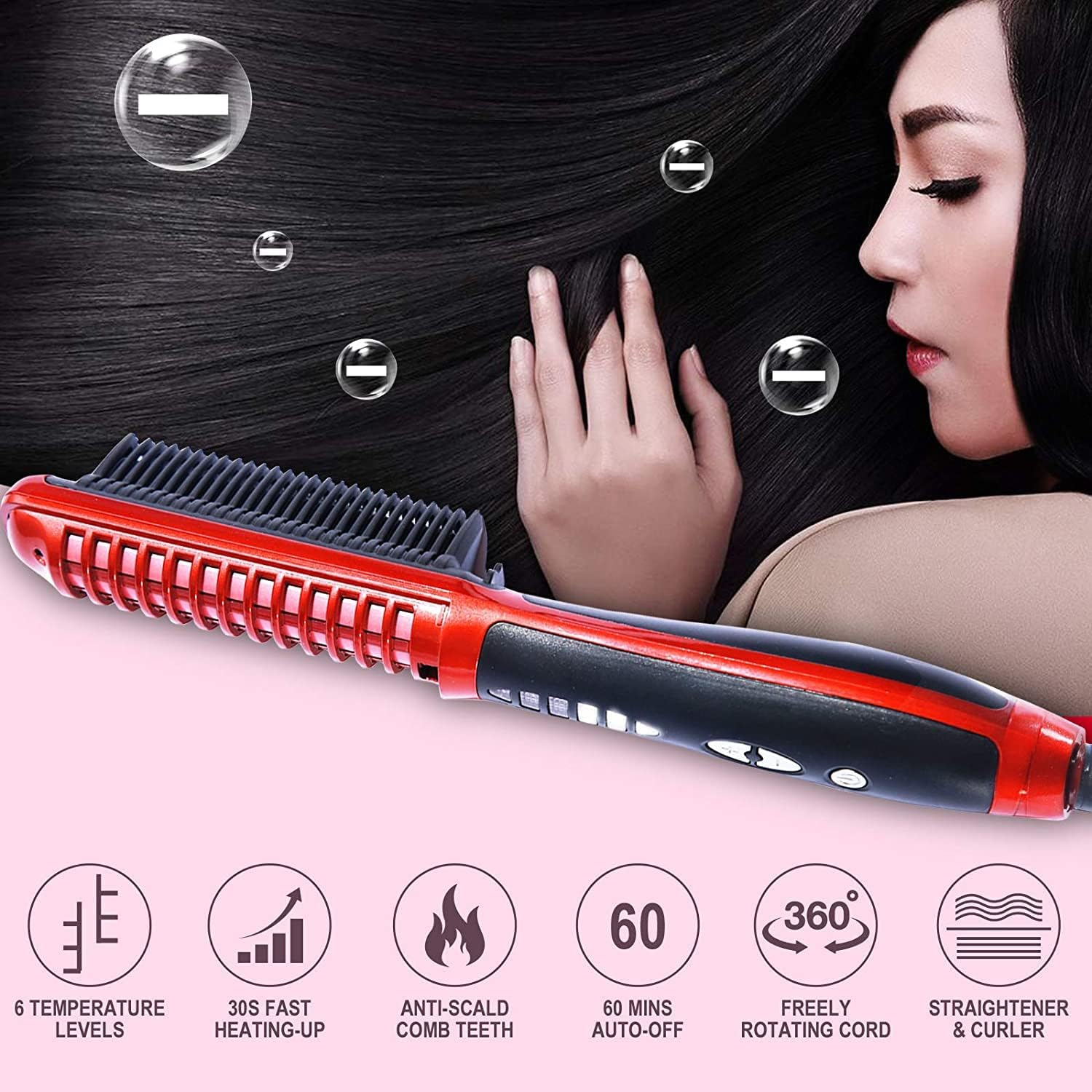 Minidiva Hair Straightener and Curler 2-In-1 with Anti-Scald Technology, Fast Heating, 6 Heat Levels for Every Hair Type, Auto Off, 360 Swivel Cord, Portable Straightening Iron or Curling Iron (US Plug) image number 5