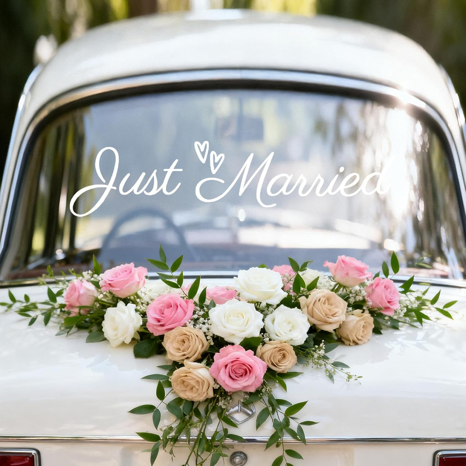 Just Married Car Sticker, Vinyl PVC White Wedding Bumper Sticker Graceful Wedding Car Decorations for Bride & Groom Vehicle image number 4