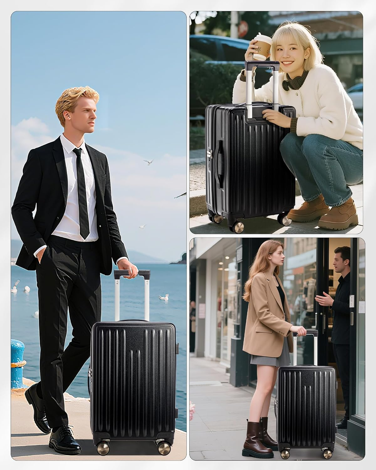 WEPOET Suitcase Luggage, Black(With Air Pump), 37.5Cm*23Cm*57Cm image number 6