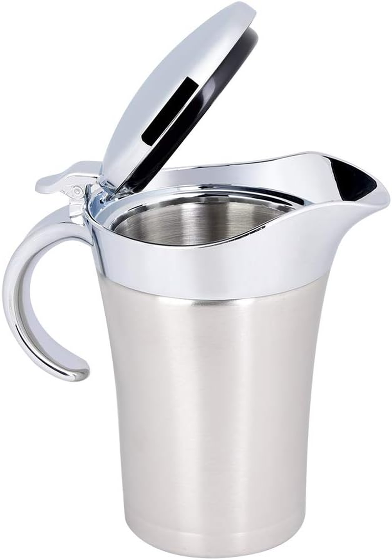 304 Stainless Steel Gravy Boat, Gravy Pourer with Hinged Lid, Thermal Insulated Double Wall Sauce Boat, Gravy Boat and Saucer, Kitchen Supplies(Large 750Ml)