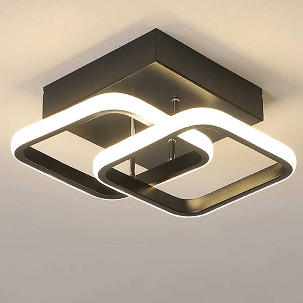 Ceiling Light Square Modern LED Aluminum White Black Small Ceiling Lamp for Entrance Hallway Office Bedroom Kitchen Living Room 22W Warm White Light (Black)