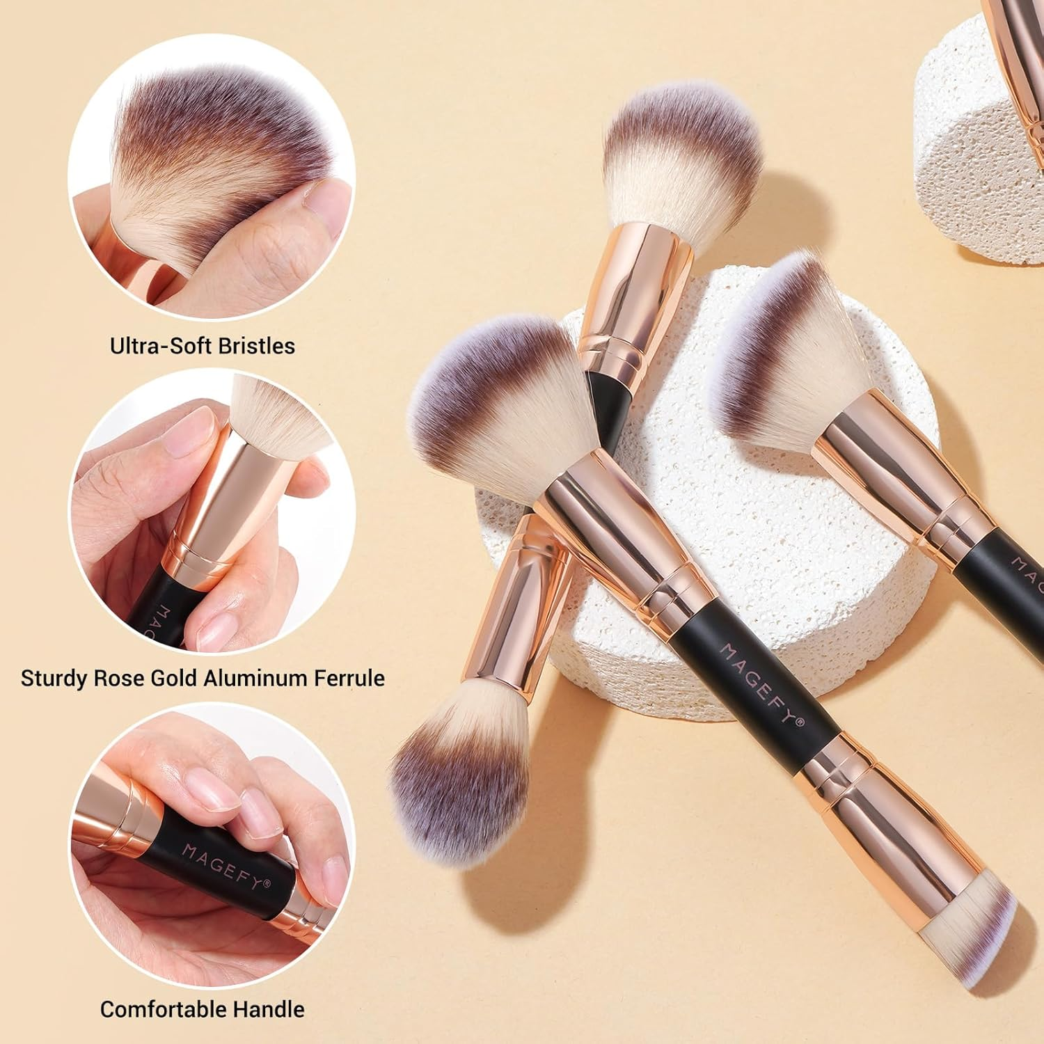MAGEFY 12Pcs Makeup Brushes with Bag, Double-End Multi-Functional for Foundation Powder Blush Eyeliner Eyeshadows Makeup Brush Set with Gift Box (Black Gold) image number 5