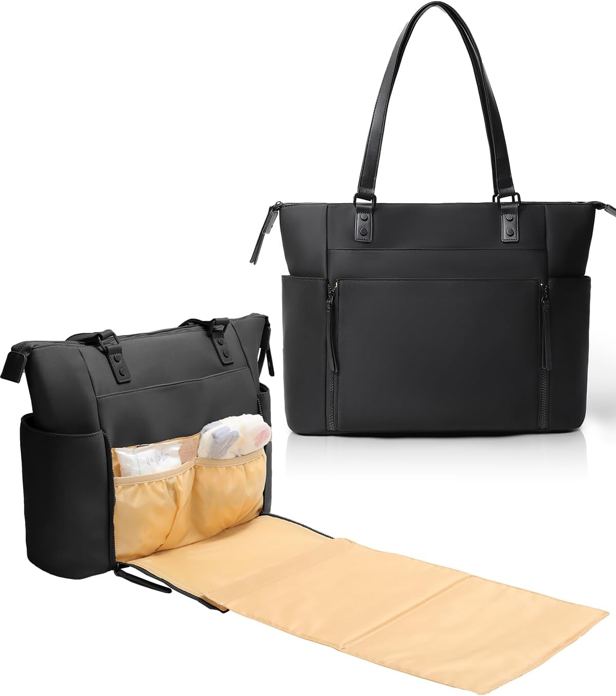 MOMINSIDE Diaper Bag Tote, Neoprene Diaper Bag Backpack with 14 Pockets, Convertible Baby Bag for Boys Girls