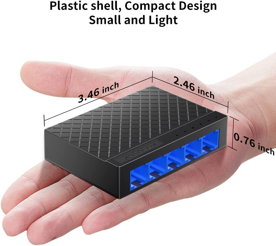 Keeplink 5 Port Gigabit Ethernet Switch, Unmanaged Desktop or Wall Mount Network Splitter, Plastic Case, Plug and Play with 2 Pcs 3.28Ft Cat6 Ethernet Cable image number 4