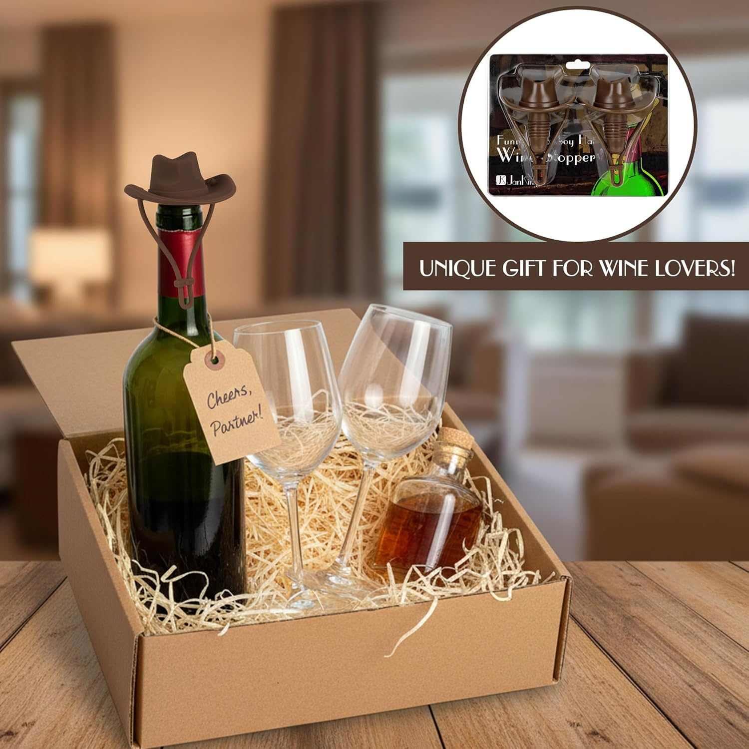 Silicone Wine Stopper, Cowboy Hat Wine Bottle Stopper Reusable, Cute Kitchen Gadgets Wine Accessories Tools Gifts, Decoration-2Pcs Bottle Stoppers（Coffee） image number 2