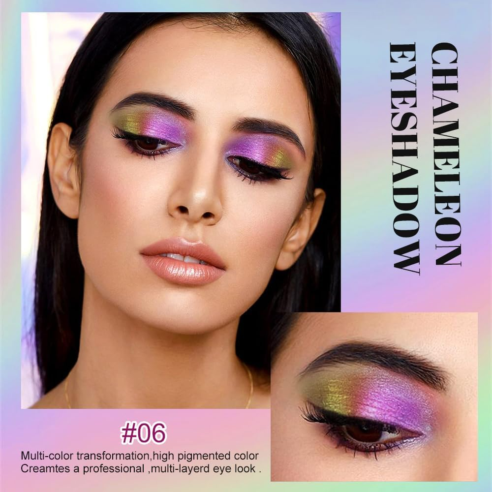 VERONNI Chameleon Eyeshadow,3Colors Liquid Metallic Eyeshadows Color Shifting, Holographic Glitter Multichrome Eye Shadow High Pigmented, Long Lasting and Smudge Proof (#02+04+06) image number 2