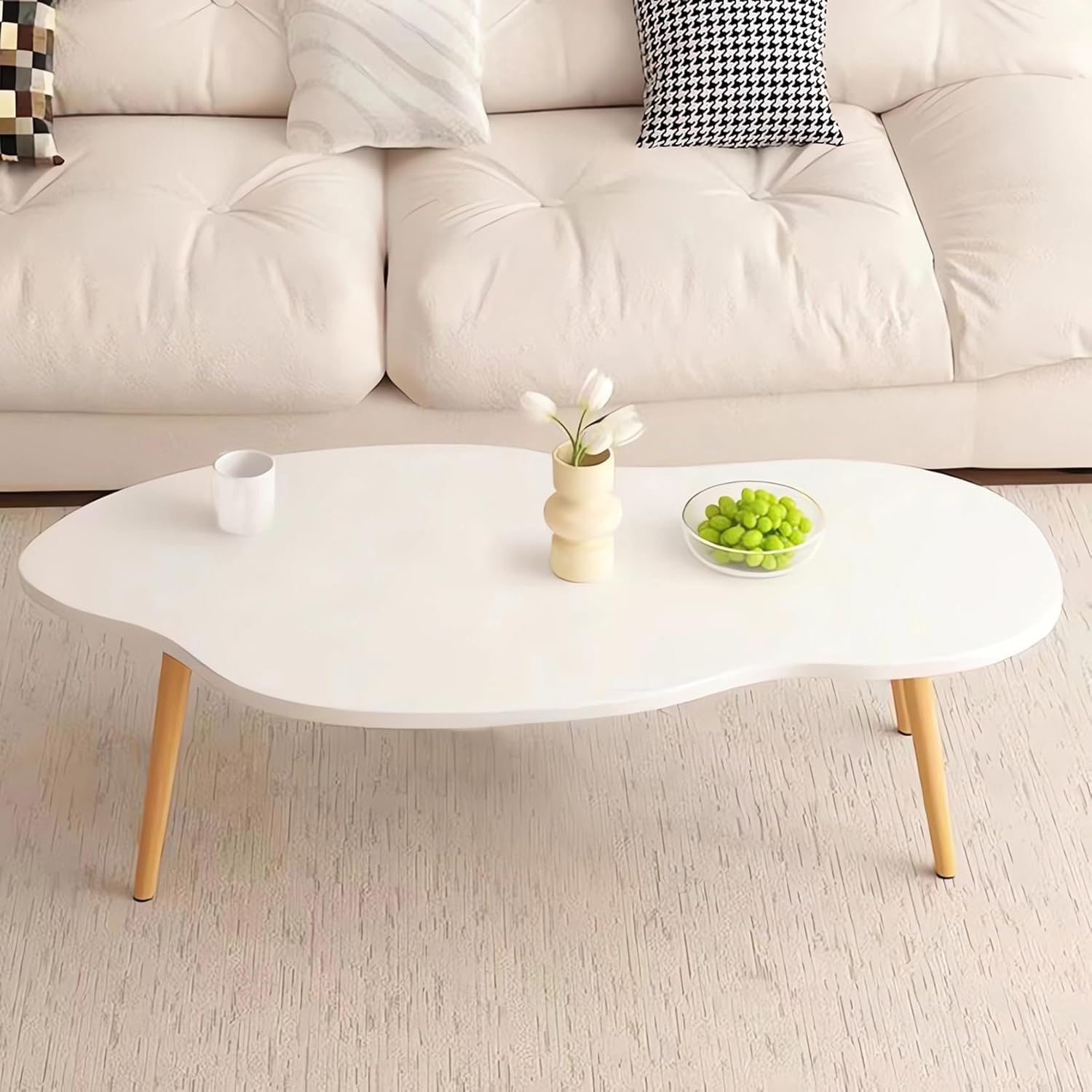 Modern Cloud-Shaped Coffee Table, 80Cm X 40Cm X 42Cm, Living Room Furniture, Wood/White A263 (A White) - Wood image number 2