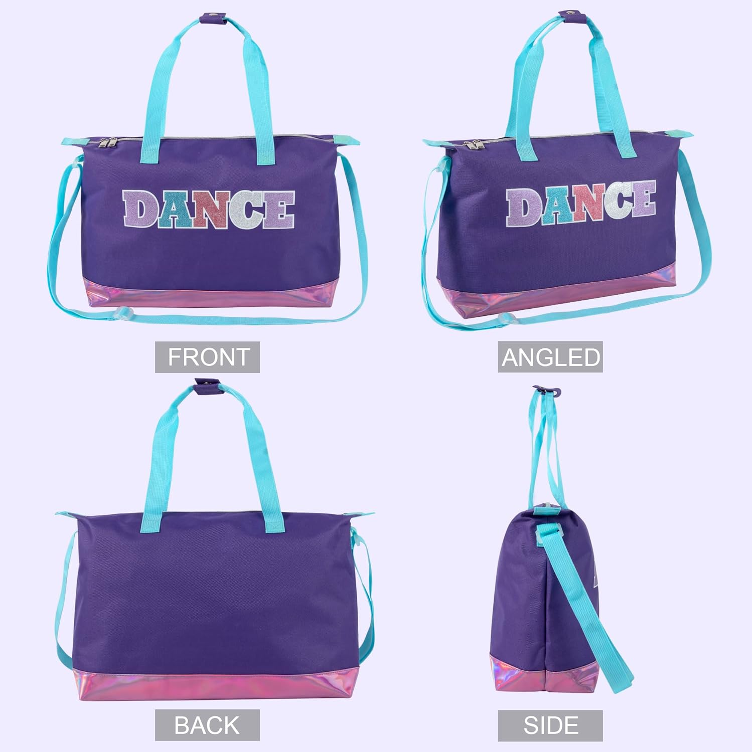 MADISON & DAKOTA Garment Dance Shoulder Bags for Girls, Teen Dancers, Costumes, Boys | Holographic Glitter Dance Bag for Kids, Dance Purple & Pink, Every Day - Blue image number 6