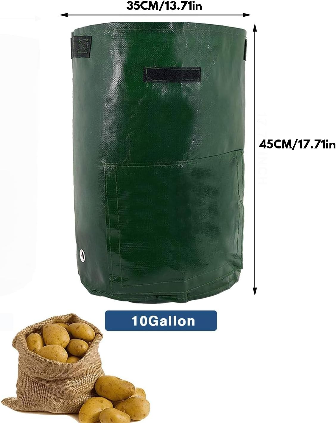 5 Pack 10 Gallon PE Fabric Potato Grow Bag Set,H HOME-MART Garden Plant Grow Bags for Potatoes, Carrots, Tomatoes, Cucumbers and Other Vegetables. Made in Green Polyethylene Complete image number 6