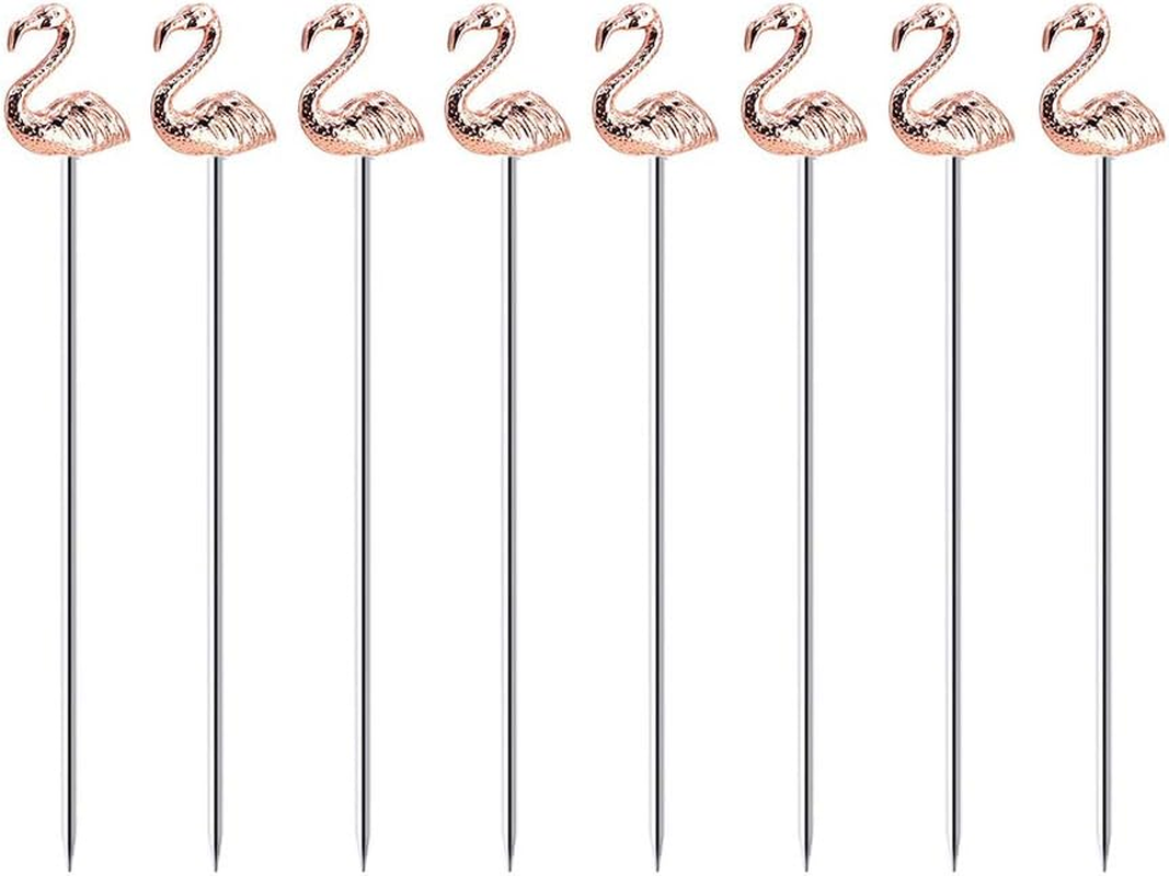 Flamingo Martini Cocktail Picks Reusable Olive Picks Garnish Skewer Fruit Toothpicks Pack of 8 (Rose Gold Flamingo) image number 2