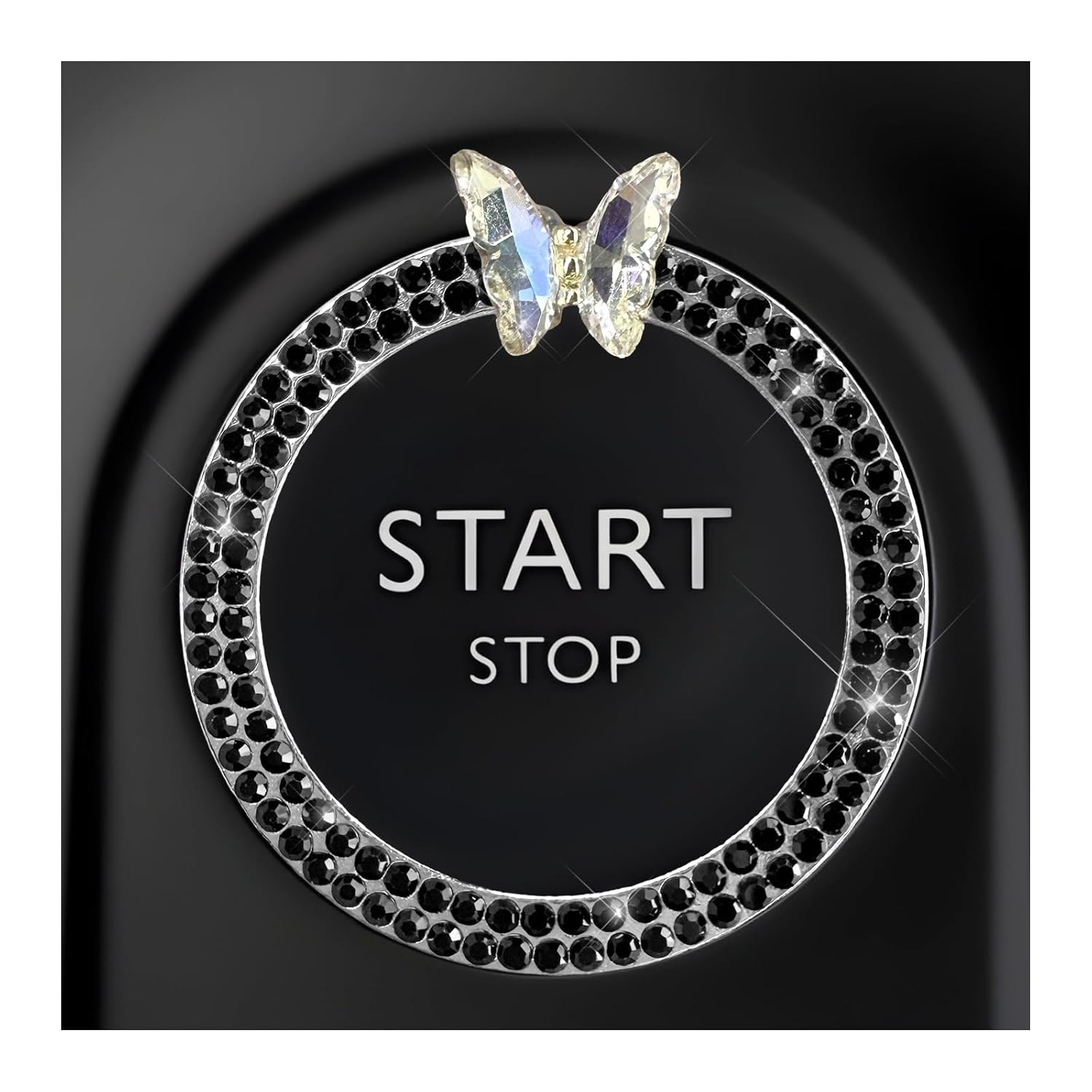 Bling Ring Emblem Car Accessories, Sparkling Butterfly Car Buttons and Knobs Ring, Girly Butterfly Diamond Car Engine Start Button Cover, Key Ignition Knob Ring Decoration for Women (Red)