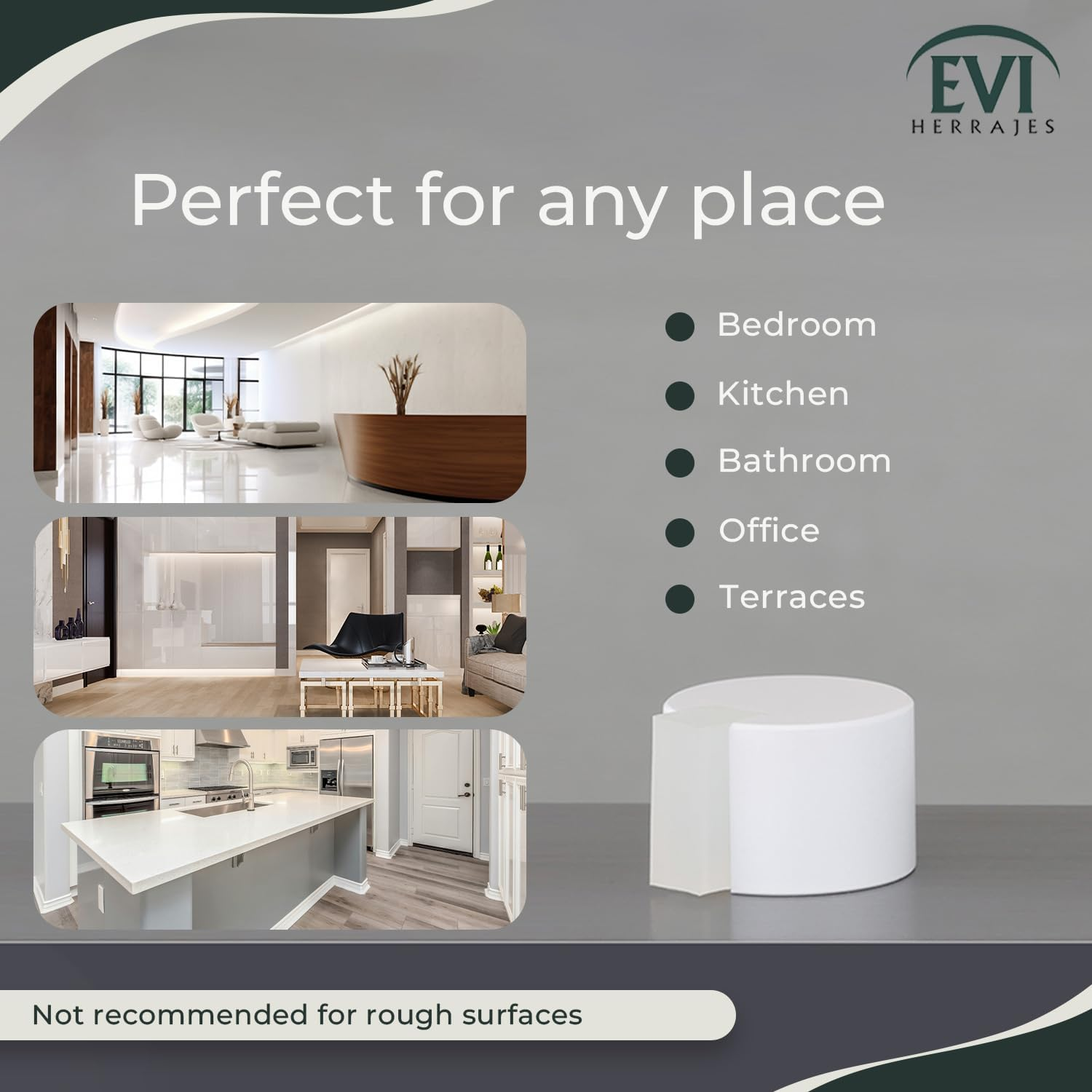 EVI Door Stoppers | Stainless Door Stop - Adhesive Fastening - Protector Rubber - 1.1 X 0.79 Inch White Door Stopper - Letaher Brass - White Rubber image number 3