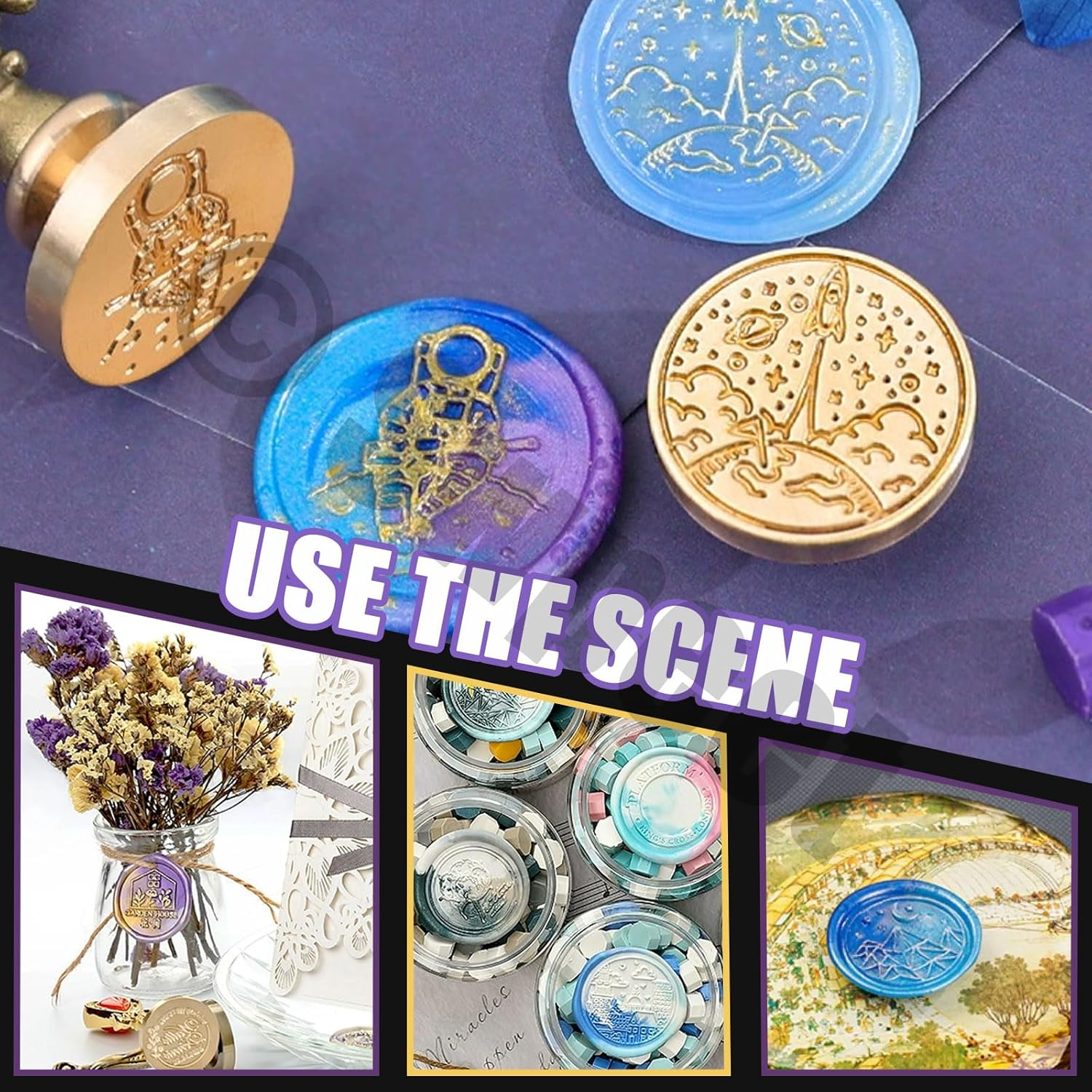 Swpeet 465Pcs Wax Seal Stamp Kit, Sealing Wax Kit with Wax Seal Beads, Wax Stamp, Wax Warmer, Vintage Envelopes and Tealight Candles for Envelopes Letter Sealing, Invitation Cards image number 5