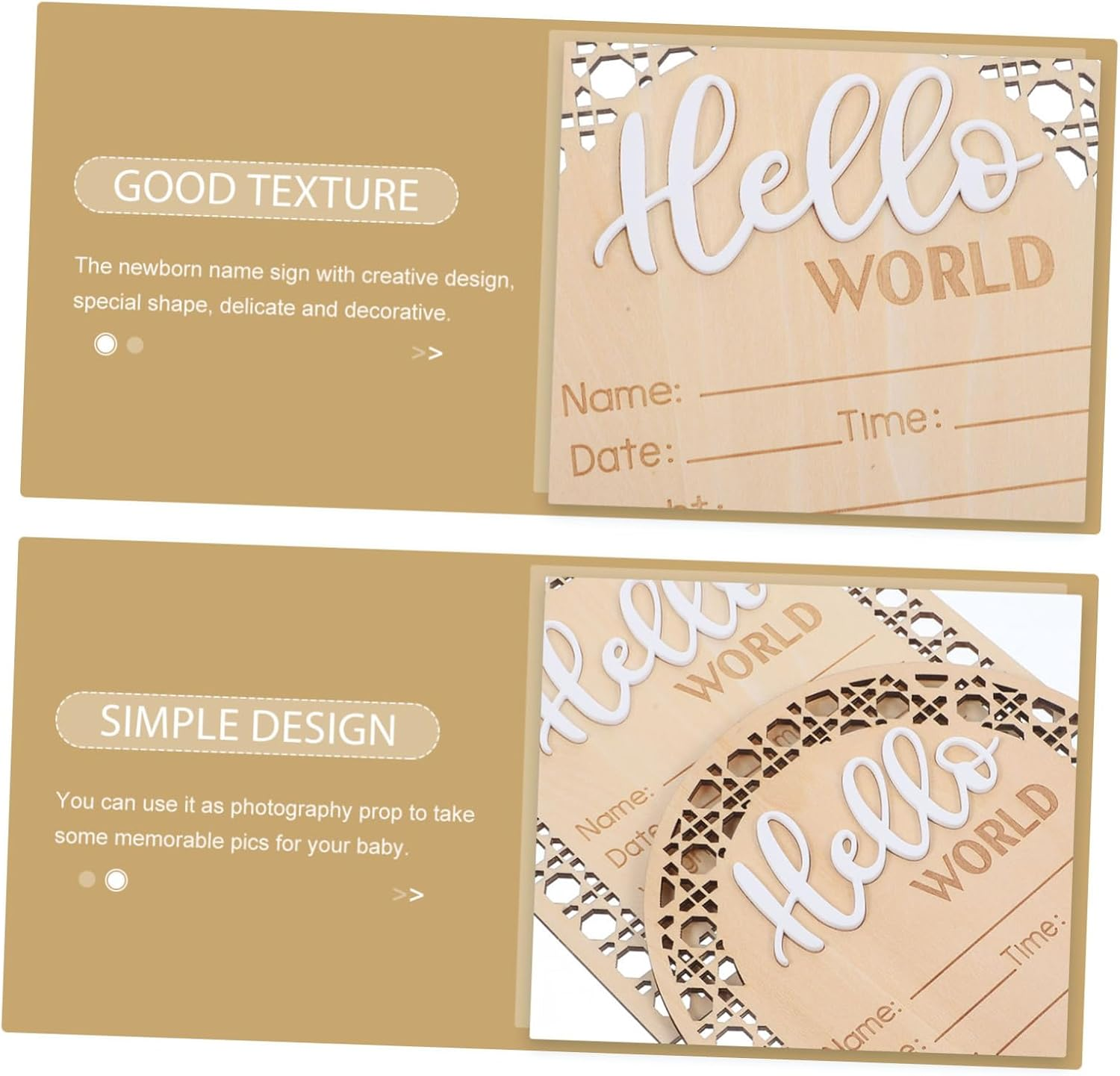 VANZACK Newborn Sign and Baby Name Announcement Board Wooden Birth Announcement Sign for Nursery Room Newborn Baby Shower Photo Prop 2Pcs Set