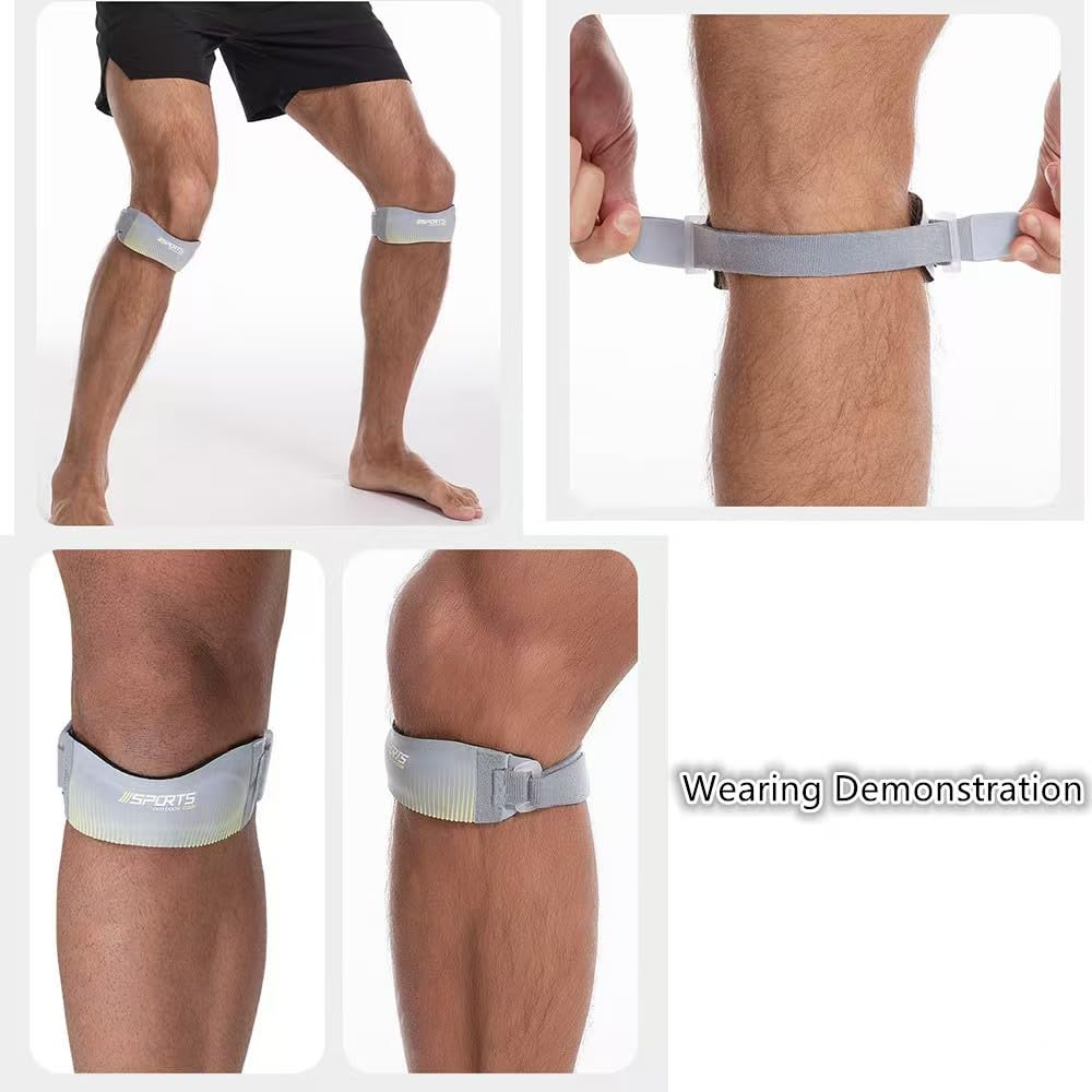 Patella Knee Strap, 2 Pack Adjustable Tendon Strap, Knee Brace Support Band for Knee Pain Relief,Tendonitis, Squats,Hiking,Basketball, Running, Jumpers Knee, Soccer, Volleyball & Tennis,Black image number 5