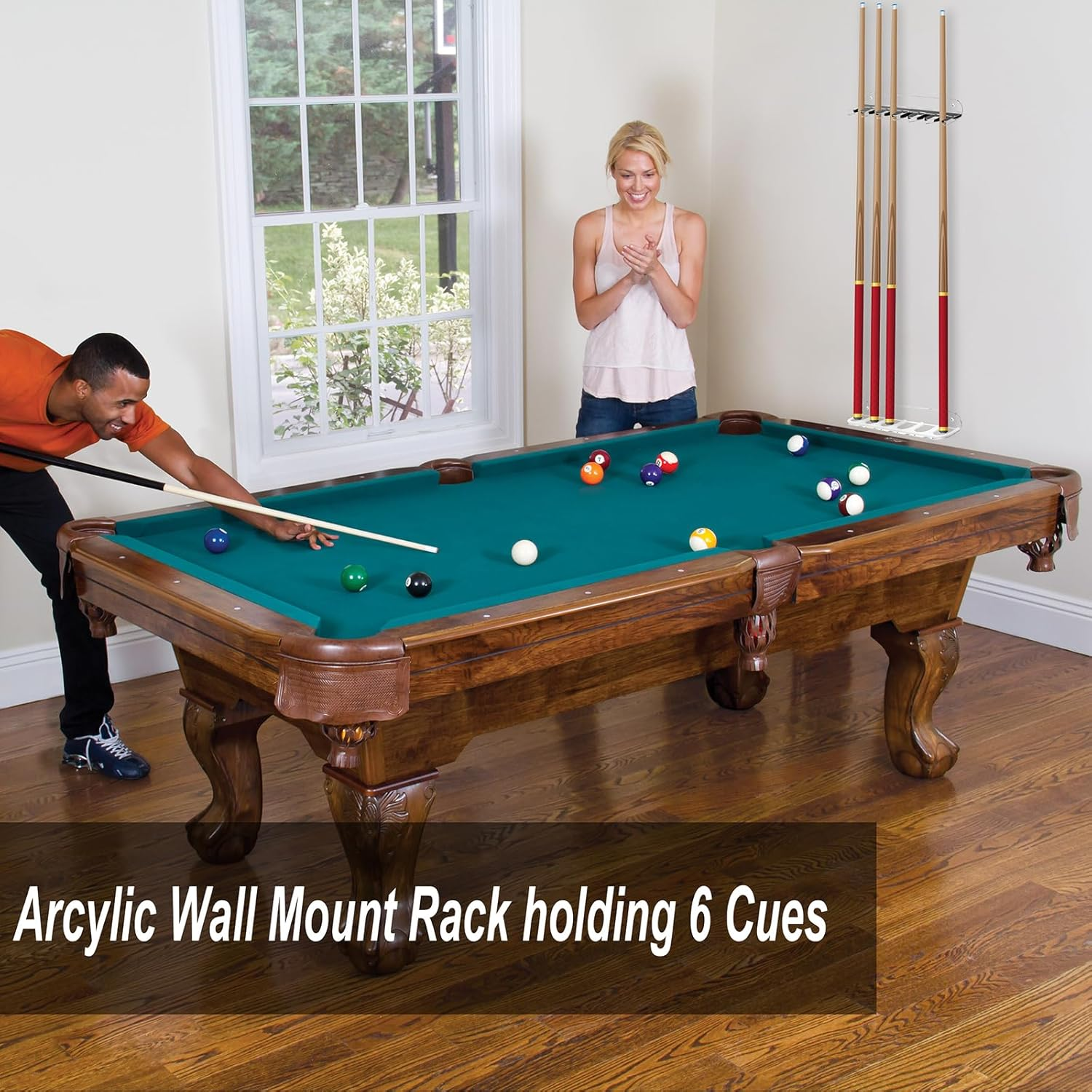 Cosmos Acrylic 2-Piece Billiard Cue Rack Wall Mount Billiard Stick Holder Wall Rack, Eva Foam Cue Clips Holds 6 Pool Cues, Billiard Pool Equipment Accessories (Transparent Clear) image number 4