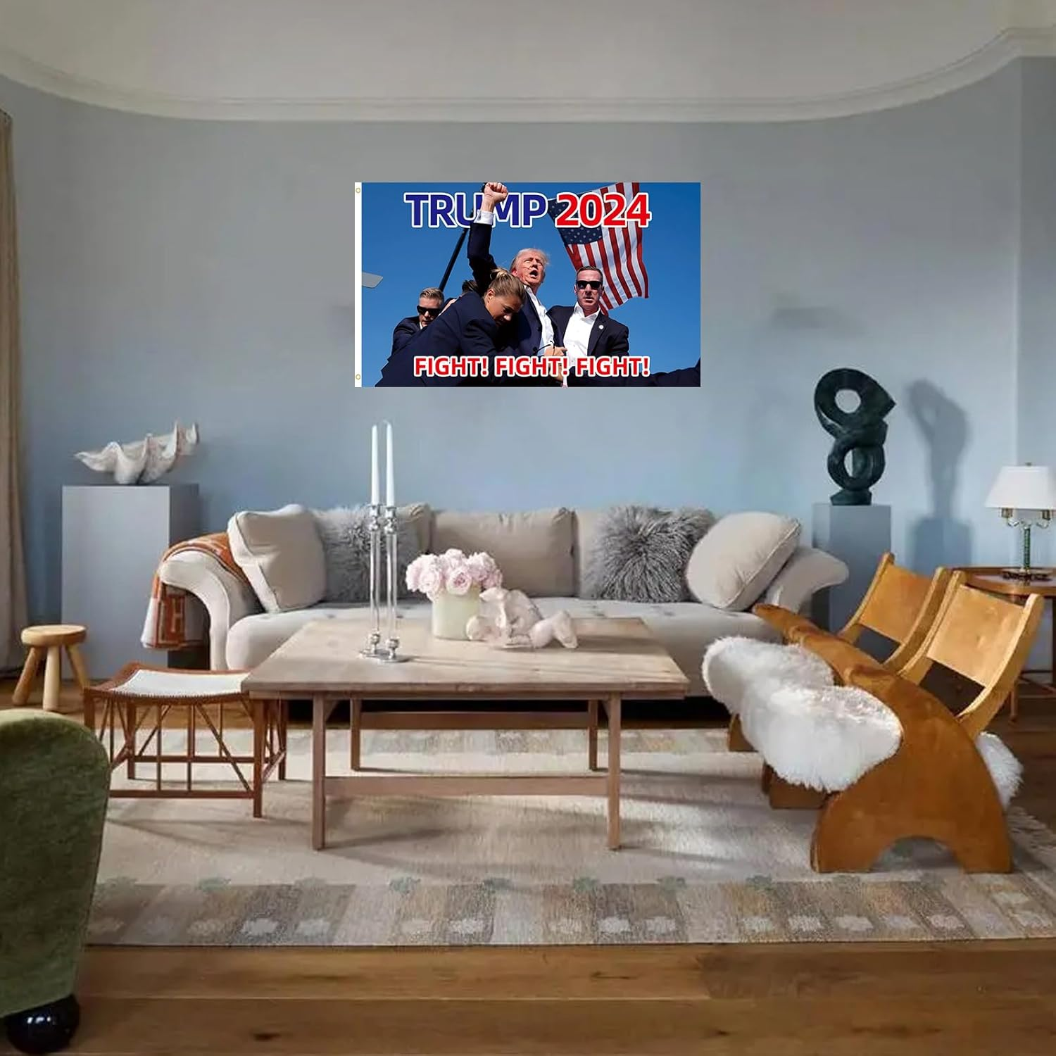 WENWELL Trump 2024 Fight Flag - Donald Shooting You Missed Tapestry 3X5 Ft, Assassination Attempt Banner, Fist Pump for Bedroom Outdoor Indoor Decorative image number 4