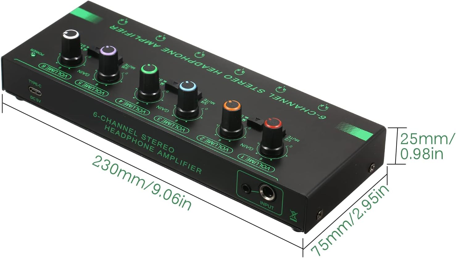 Headphone Amplifier, 6-Channel Stereo Headphone Amplifier Compact 6 Channels Mini Audio Stereo Headphone Amp with 6.35Mm/3.5Mm Input Volume Control In-Ear Monitoring System for Stage and Studios