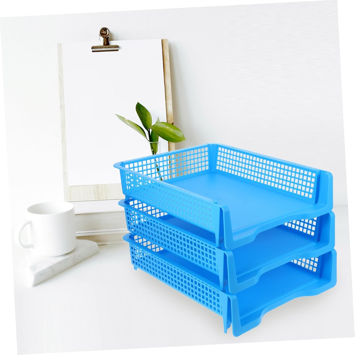 WEKAMOS 3Pcs Stackable Plastic Letter Tray Desk Organizer Paper Storage Organizer Multifunctional Design for Office image number 4